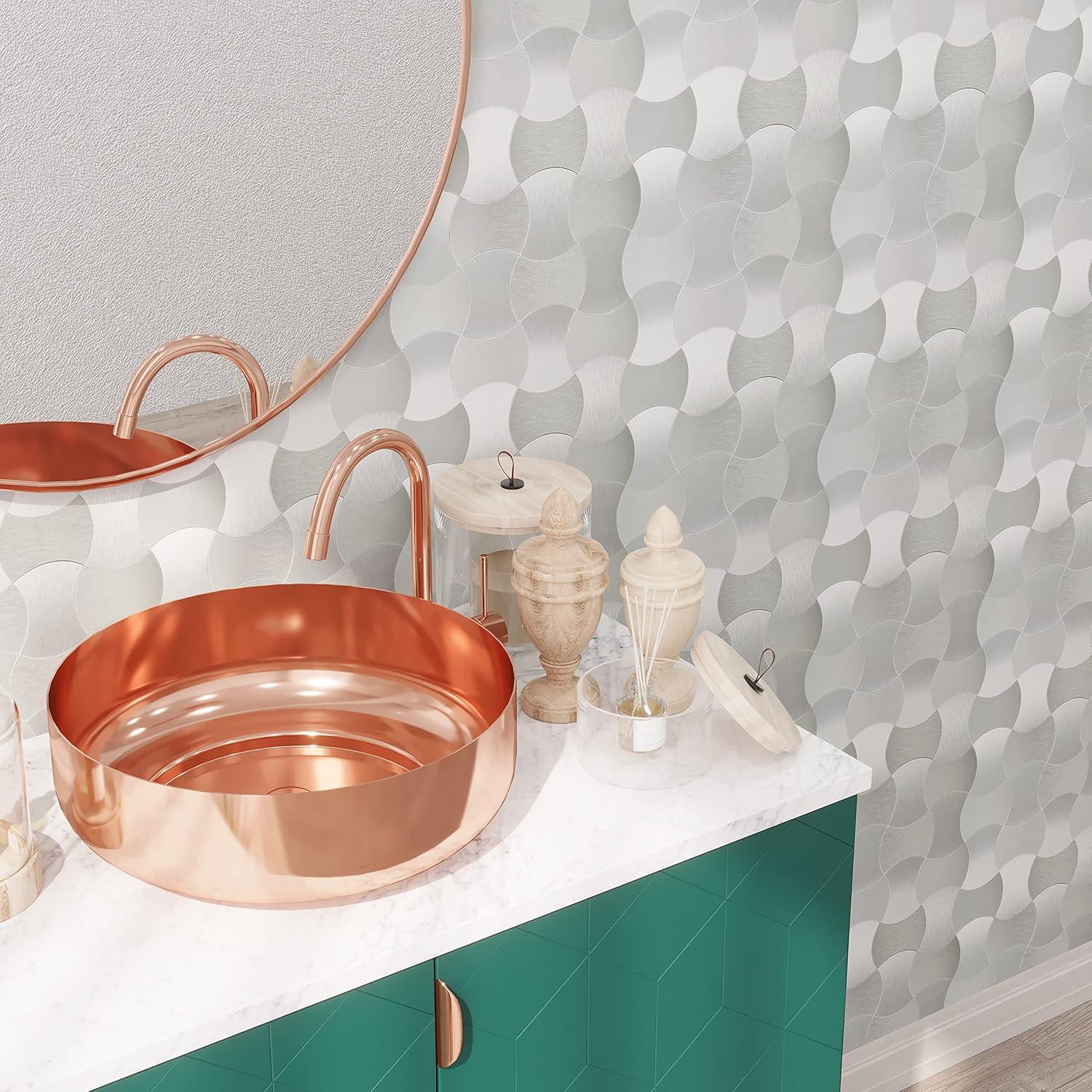 Avant Decor 3.6'' W x 1.85'' L Aluminum Peel and Stick Mosaic Tile