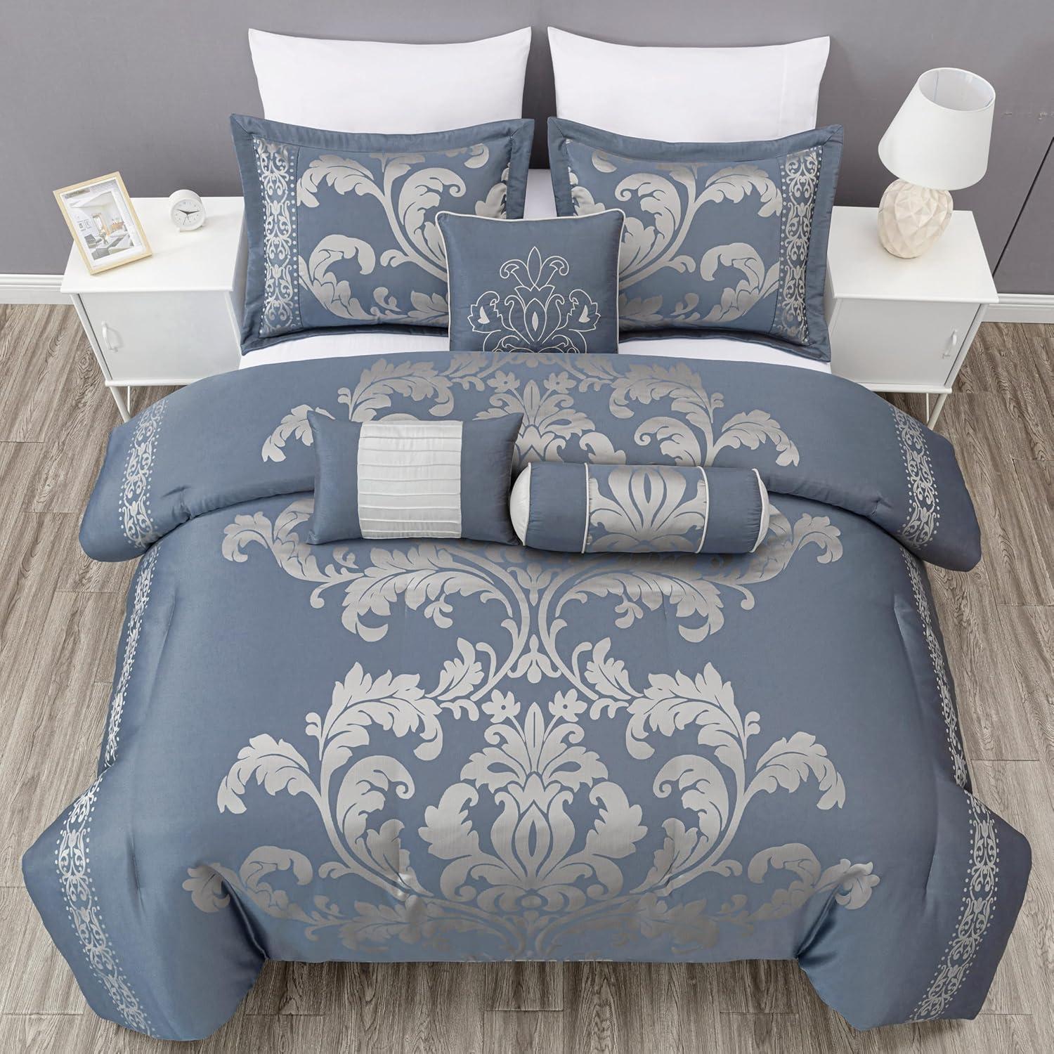 Chezmoi Collection Royale Jacquard Floral 7 Piece Comforter Set