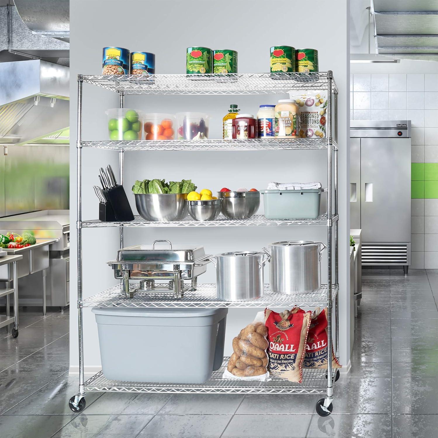 UltraDurable 24" D 5-Tier NSF-Certified Steel Shelving with Wheels