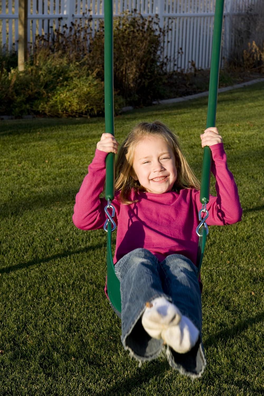 Heavy Duty Green and Silver Metal Swing Set with Trapeze