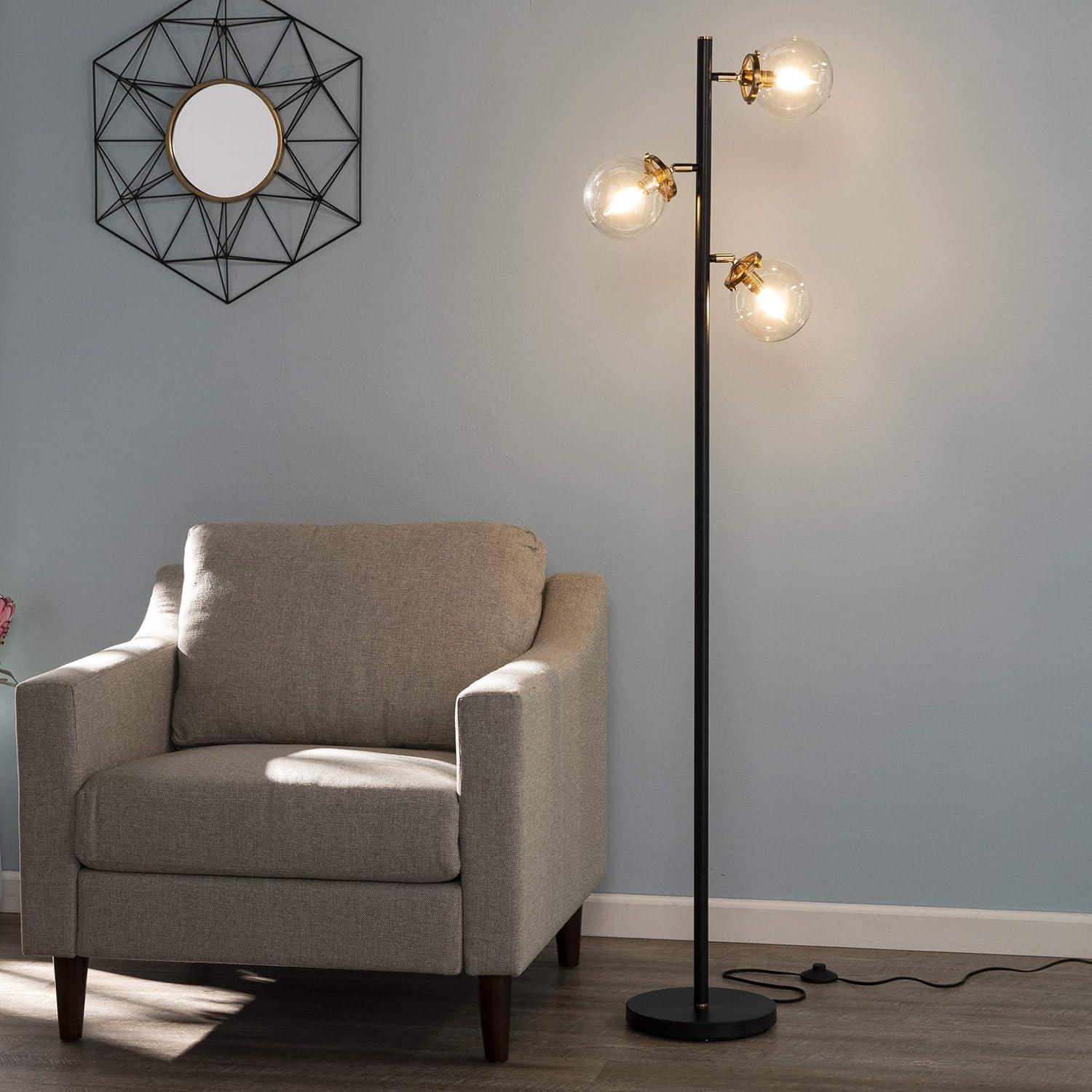 SEI Furniture Boltonly 3-Light Floor Lamp in Black/Gold