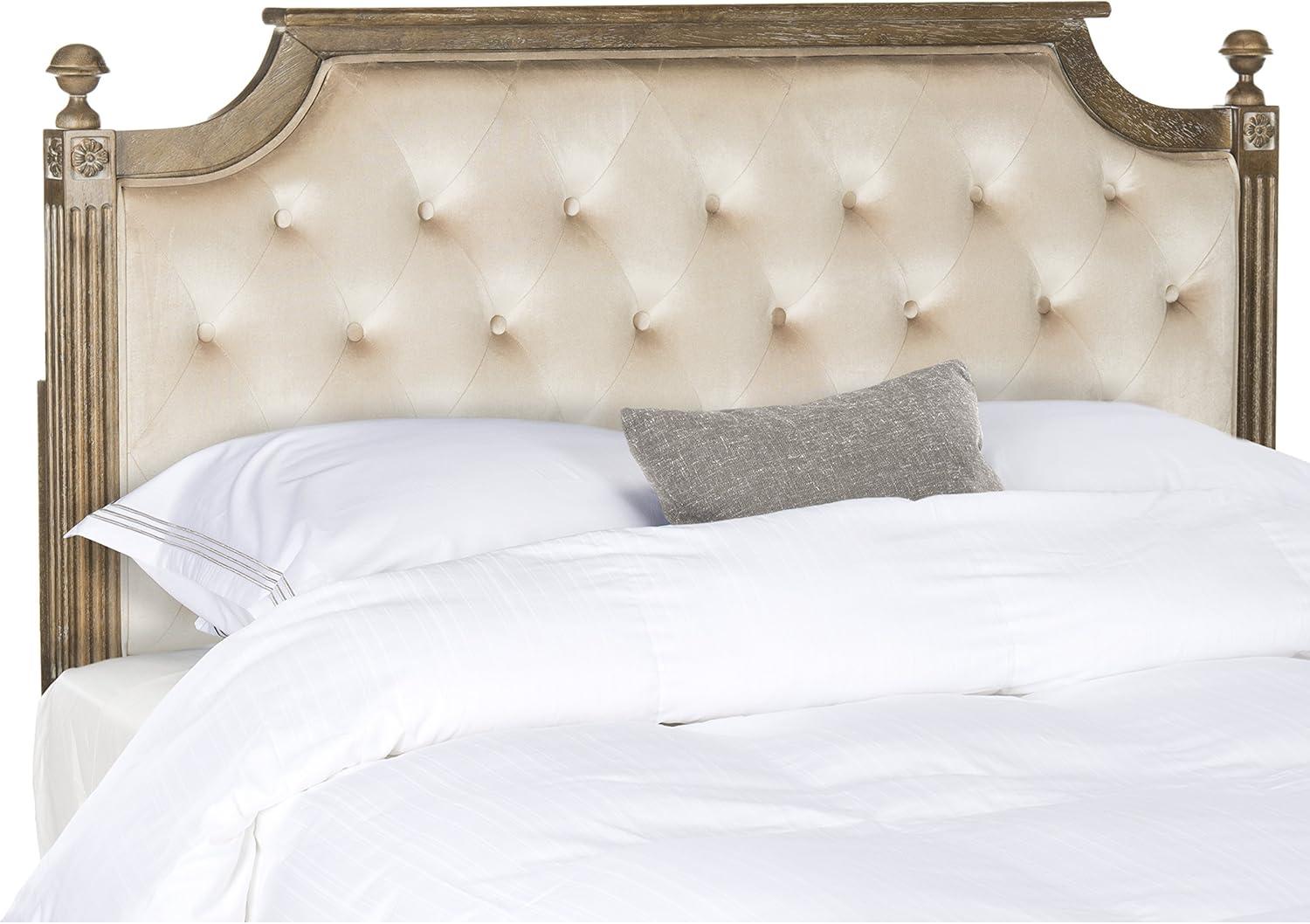 SAFAVIEH Rustic Wood Tufted Upholstered Headboard, Queen, Beige Velvet