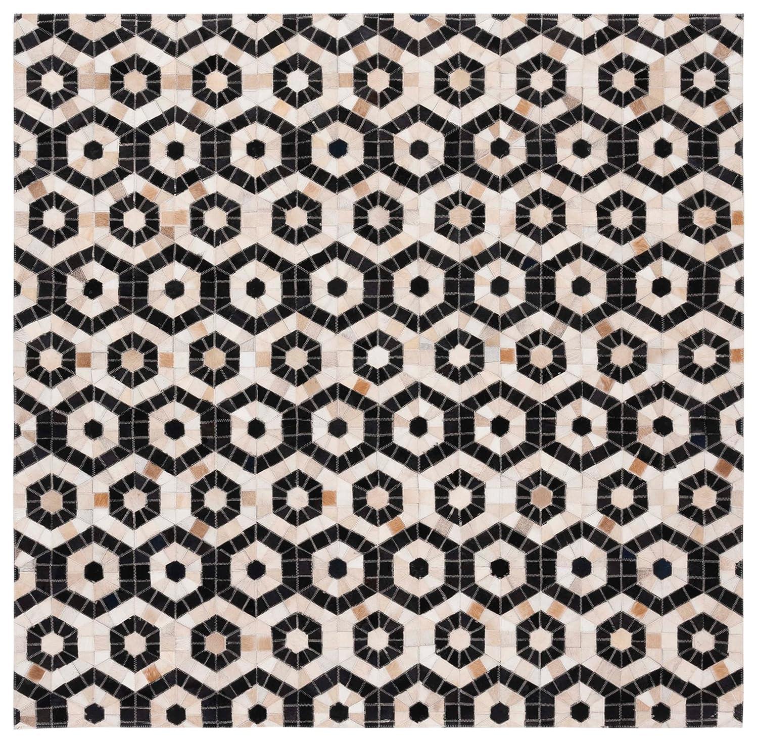 Studio Leather STL234 Power Loomed Area Rug - Black/Beige - 6'x6' - Safavieh.