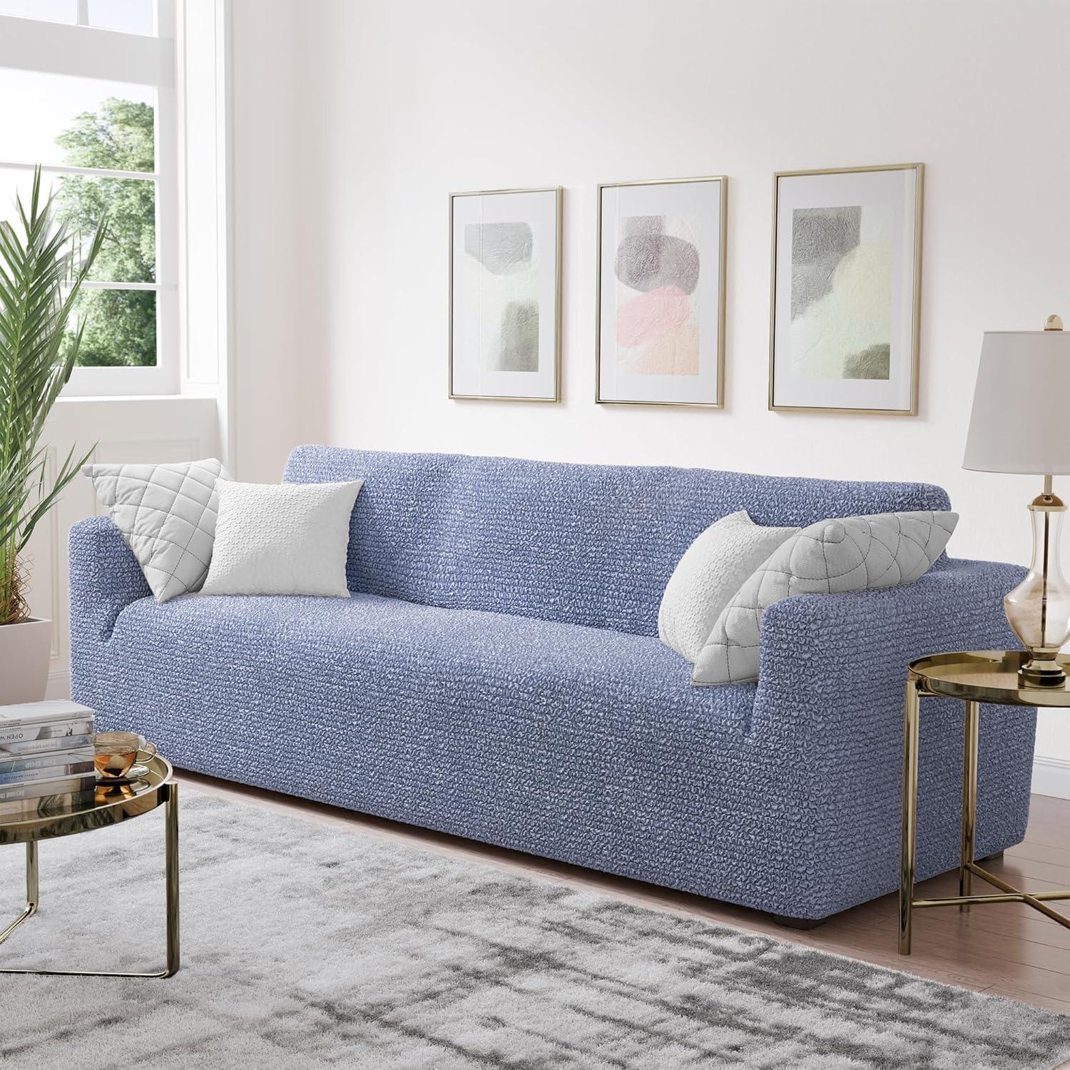 Blue Stretch Polyester Sofa Slipcover