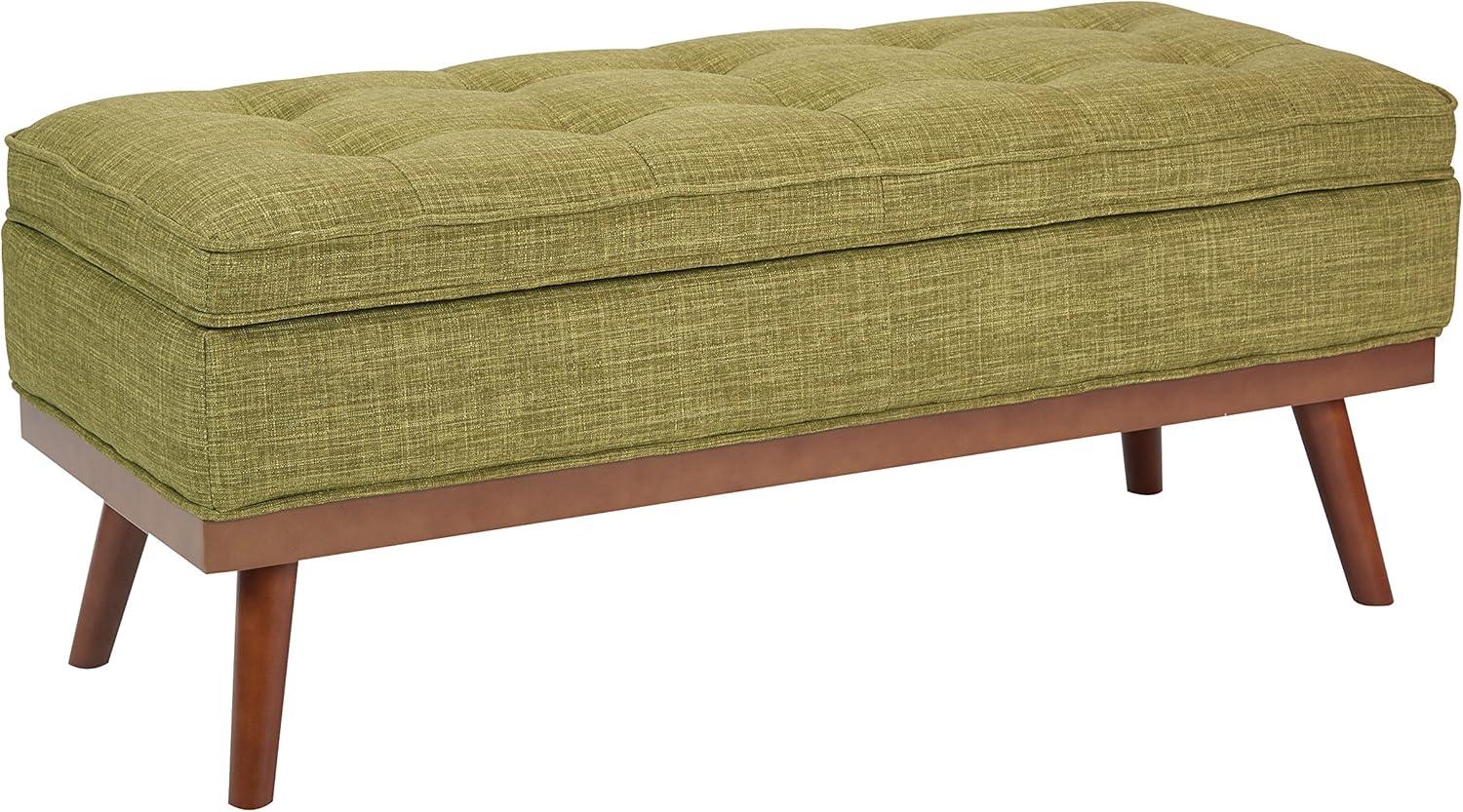 Katheryn Storage Bench Green - OSP Home Furnishings: Mid-Century Modern Ottoman, Plywood Frame, Polyester Upholstery