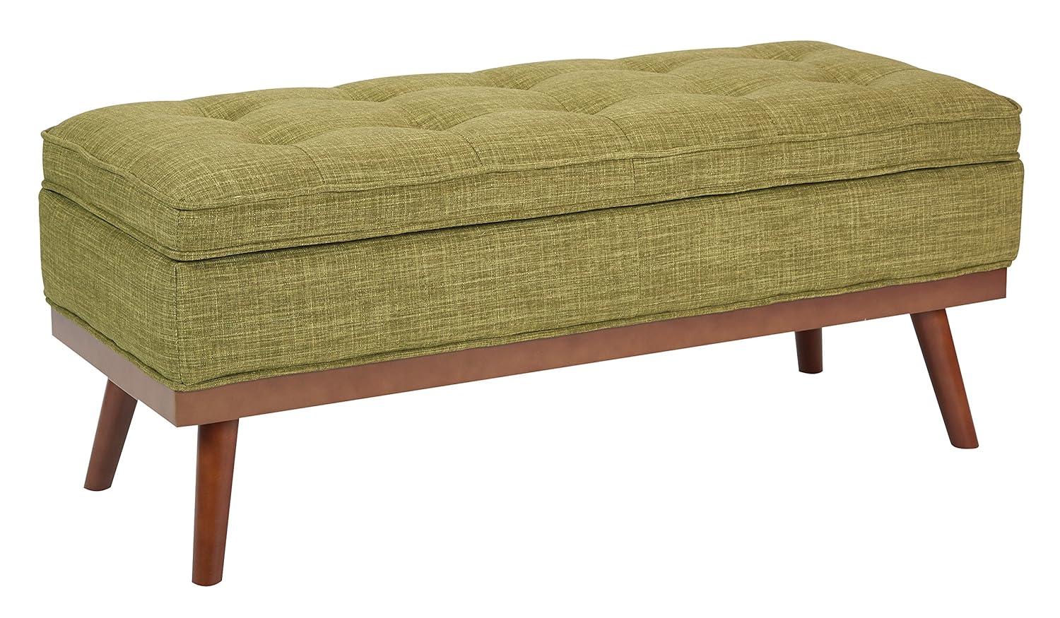 Katheryn Storage Bench Green - OSP Home Furnishings: Mid-Century Modern Ottoman, Plywood Frame, Polyester Upholstery