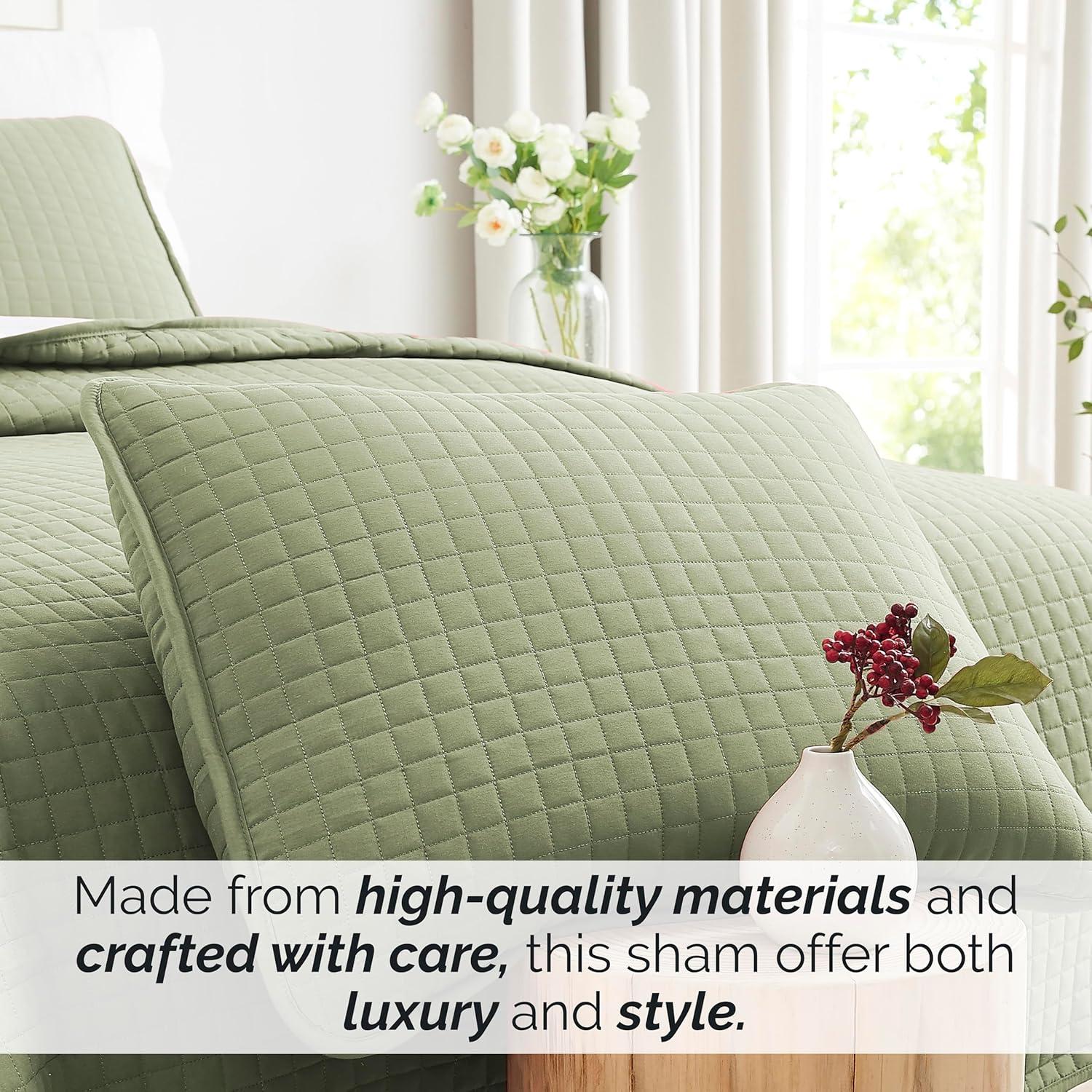 Southshore Fine Living, Inc. Pillow Shams King Size Set of 2, Large 20"x36" Sage Green Pillow Covers for King Size Pillows, Luxury Quilted Sham Covers to Complement Home Decor, Sage Green