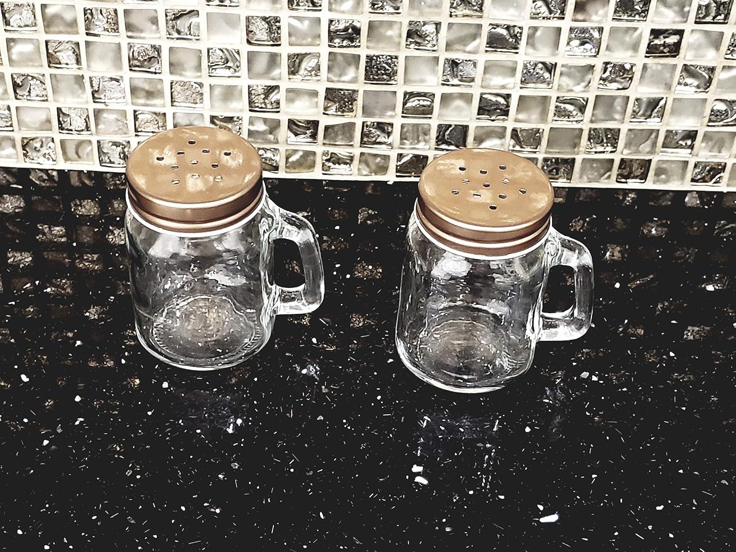 Vintage Mason Jar Glass Salt and Pepper Shaker Set with Stainless Steel Lids