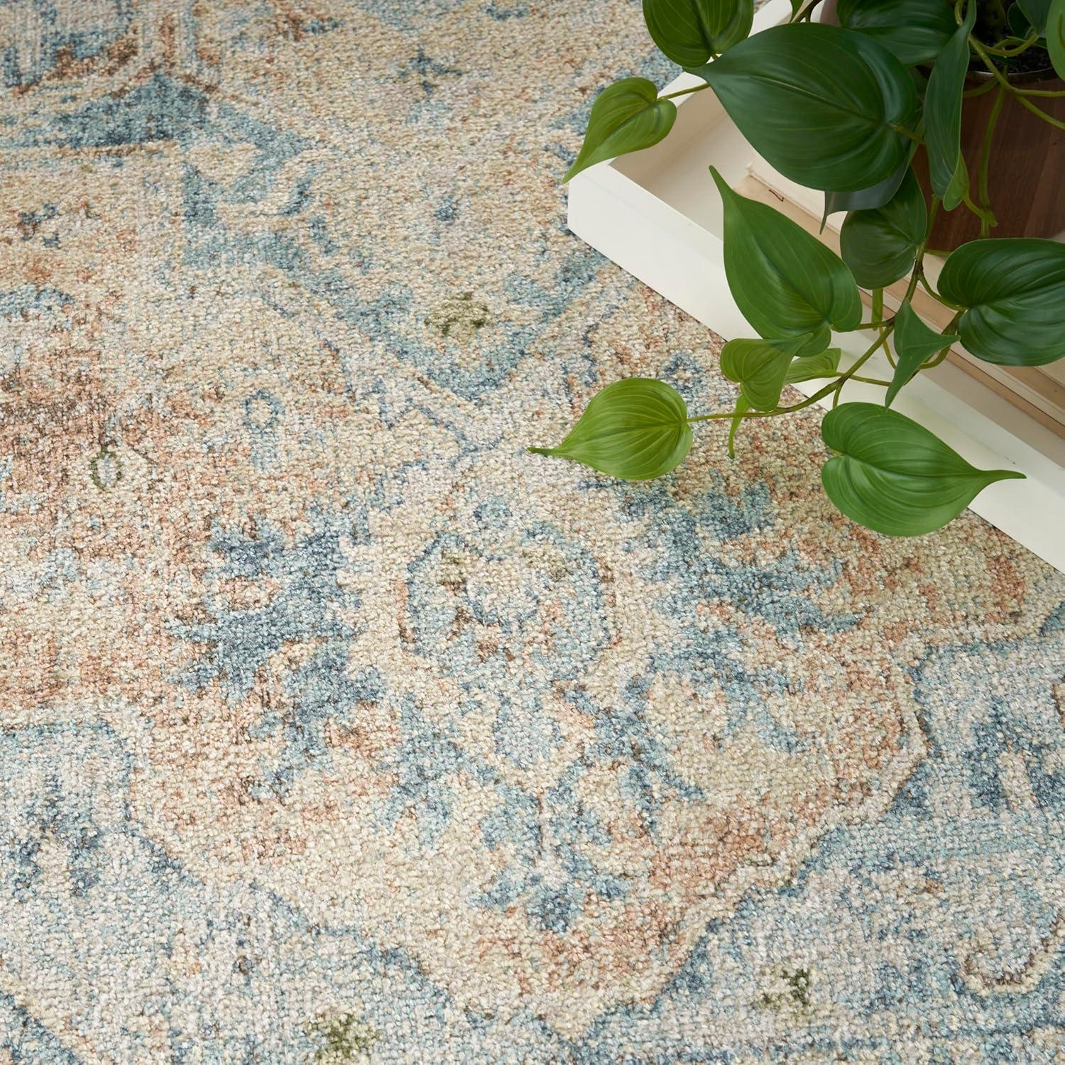 Nourison Astra Machine Washable Vintage Medallion Indoor Rug Beige Blue 4' x 6'