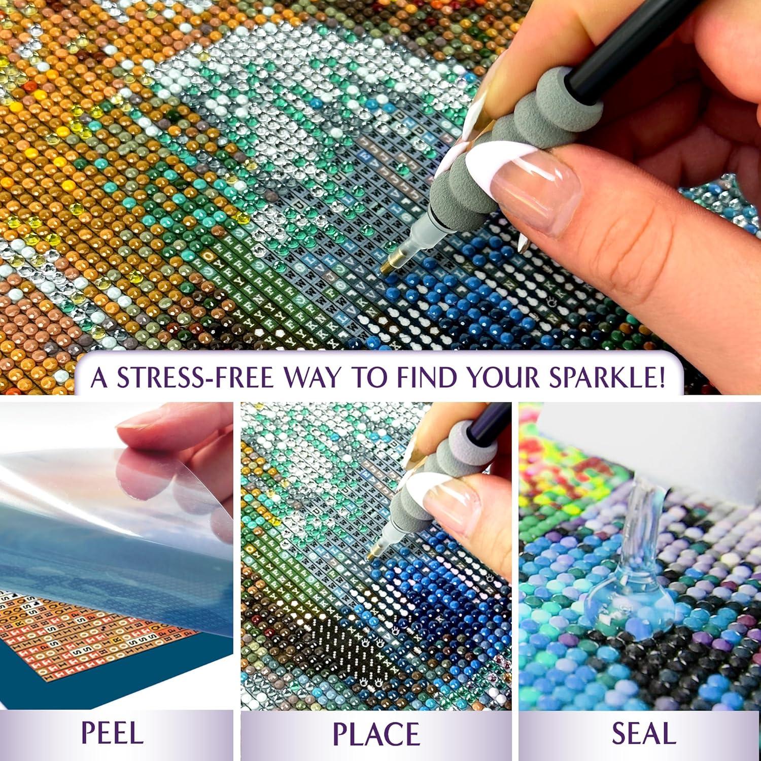 ArtSkills Diamond Painting Kit, Diamond Art Ready to Hang Framed Canvas with Storage and Accessory Kit, Forest, 3 Stretched Canvas Panels, 14” x 7” Each
