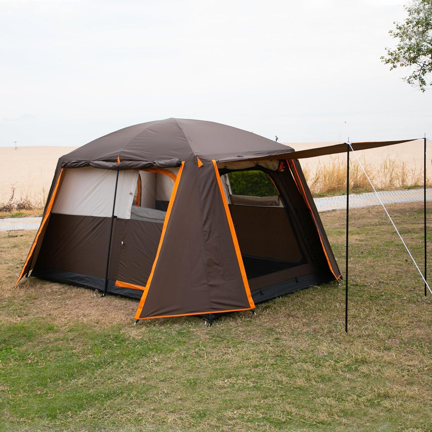 Large Gray and Orange Waterproof 6-Person Cabin Tent