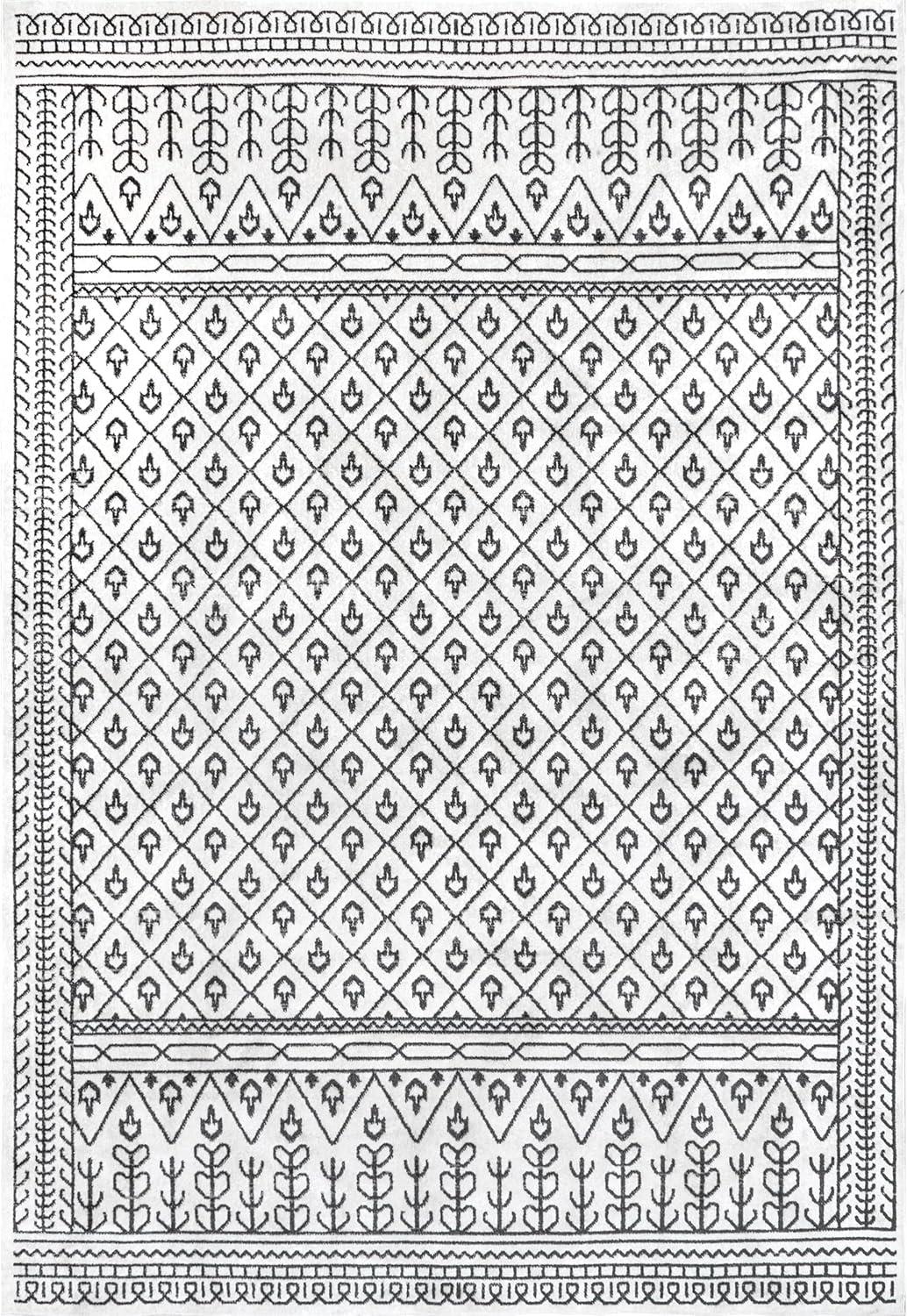 Nuloom Casandra Moroccan 4x6 Machine Washable Indoor Area Rug for Living Room Bedroom Dining Room Kitchen, Grey/Ivory