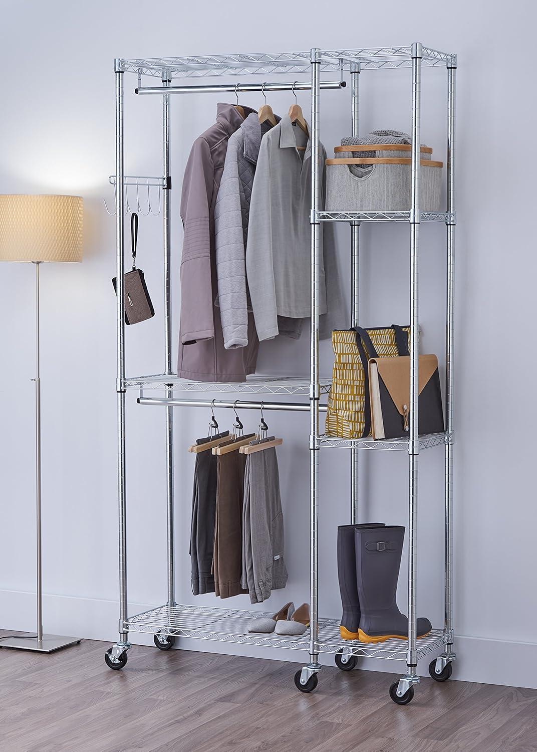 Chrome Wire Free-Standing Closet with Adjustable Shelves