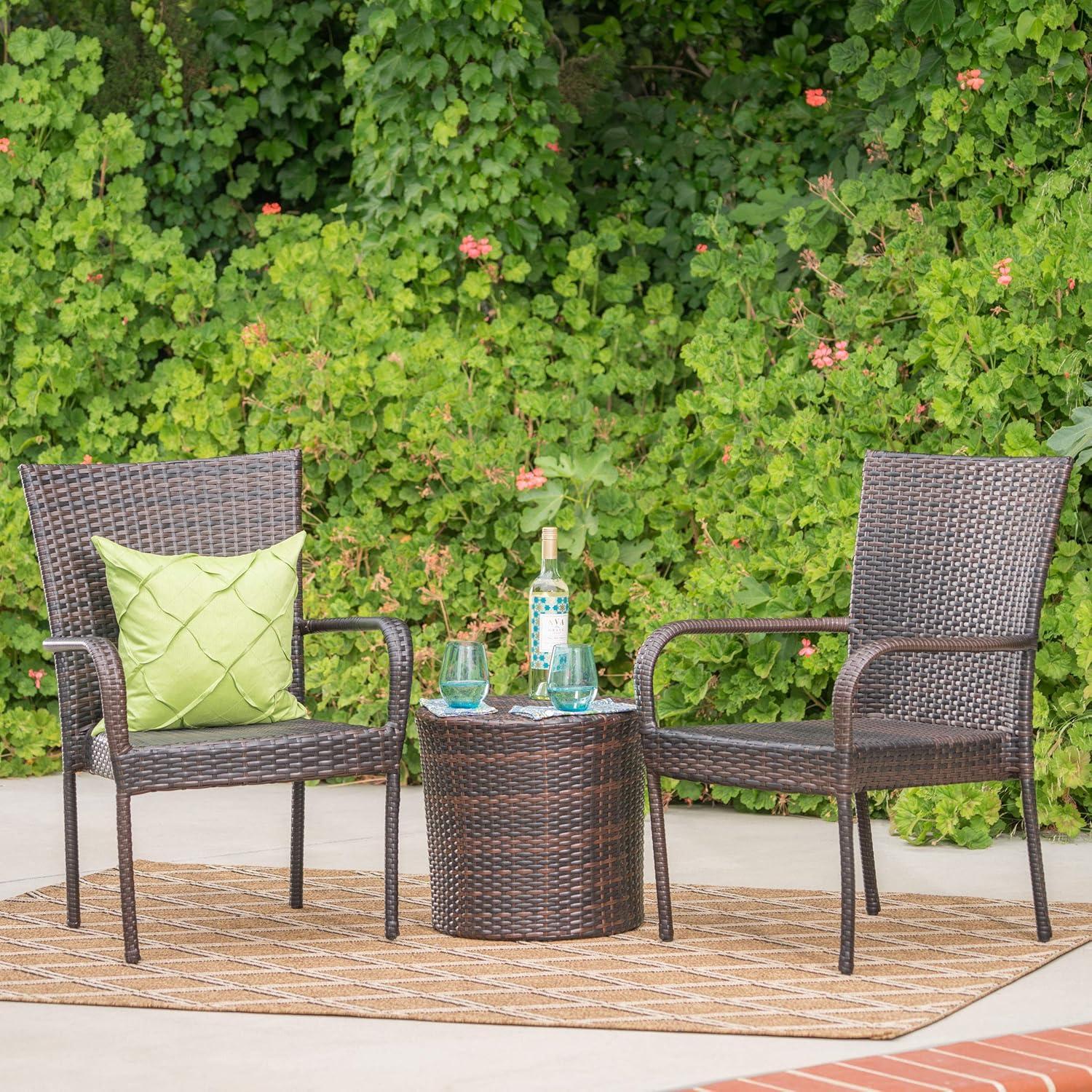 Littleton 3pc All-Weather Wicker Patio Stacking Chair Chat Set - Brown - Christopher Knight Home