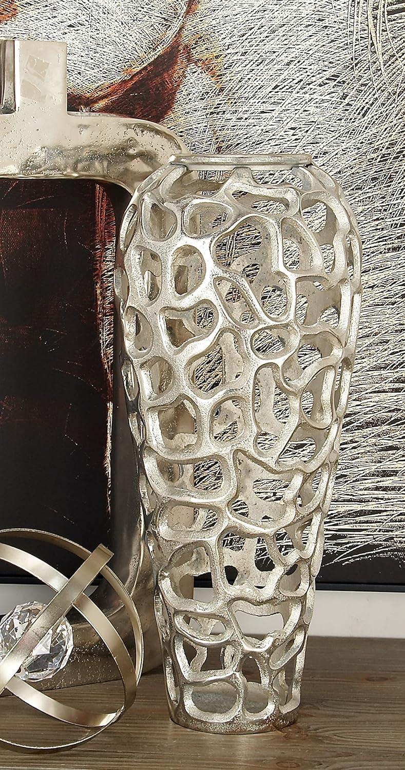 19" x 8" Eclectic Organic Hole-designed Aluminum Vase Silver - Olivia & May: Contemporary Tall Decorative Amphora