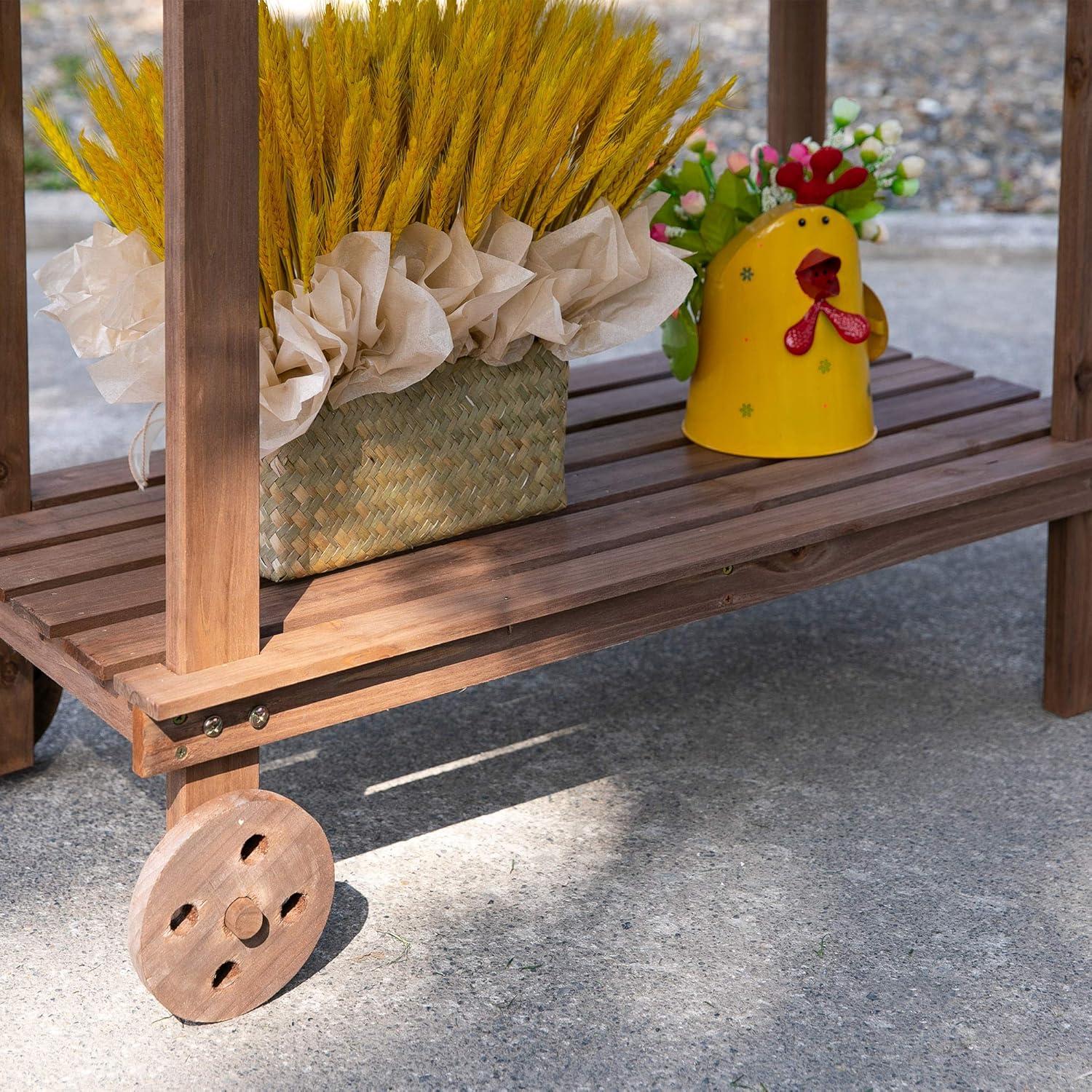 Outsunny 36'' Wooden Potting Bench Work Table with 2 Removable Wheels, Sink, Drawer & Large Storage Spaces, Brown