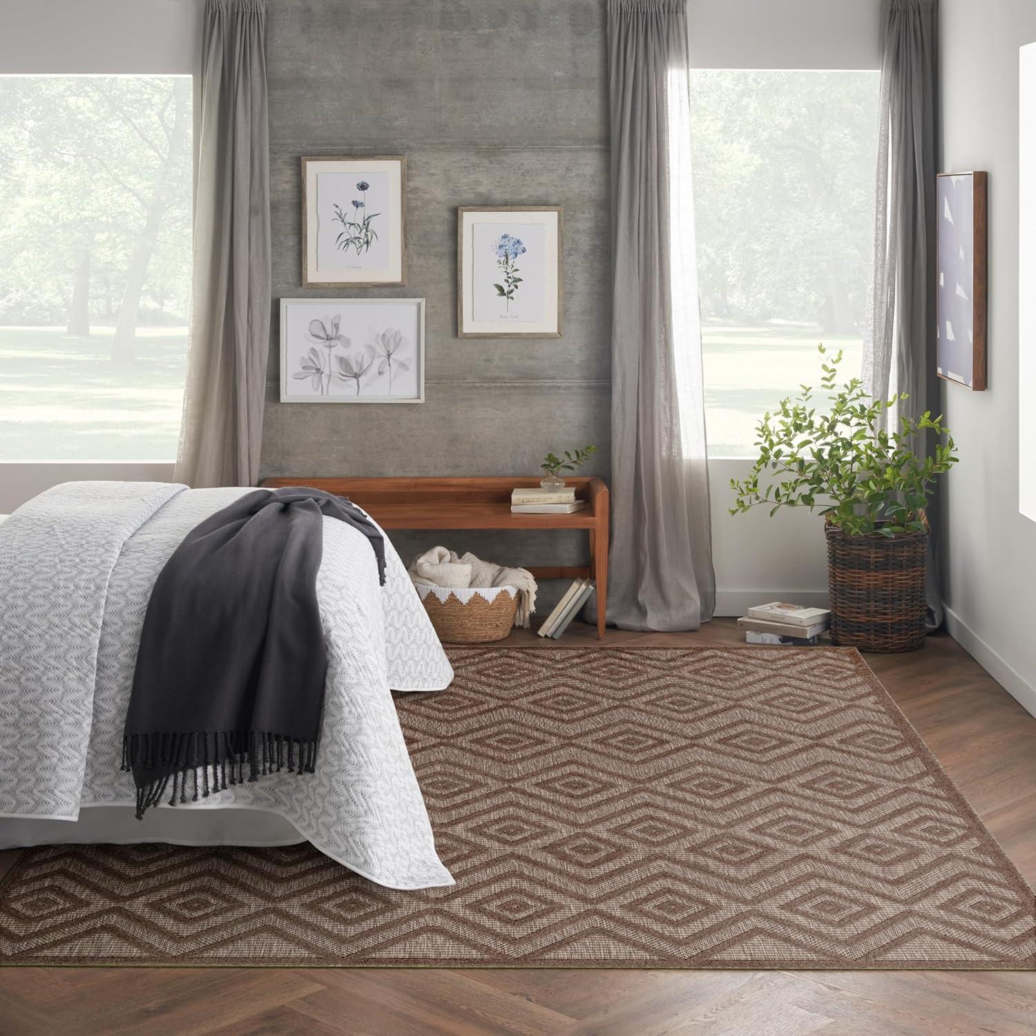 Nourison Versatile Diamond Geometric Flatweave Indoor Outdoor Area Rug Brown 9' x 12'
