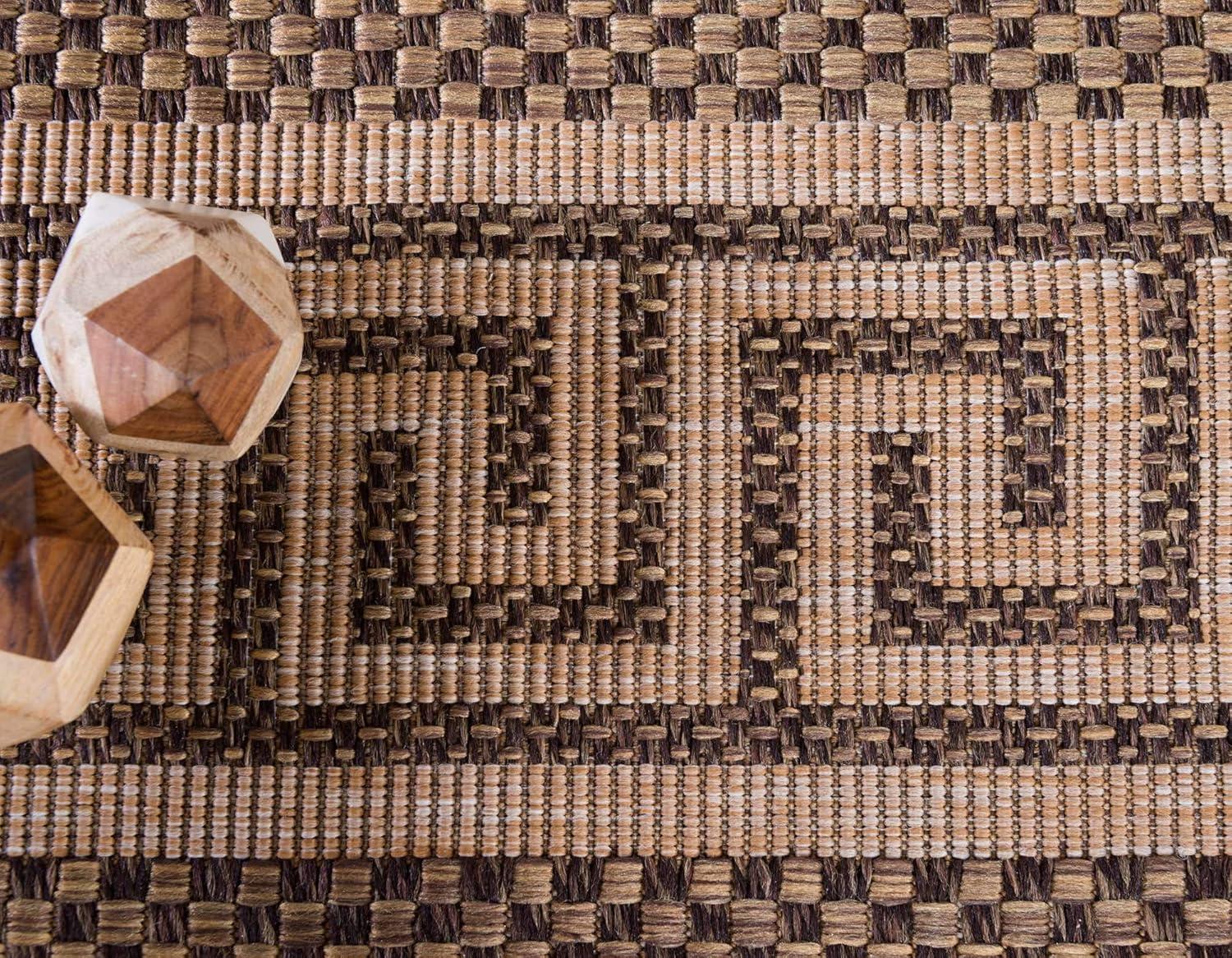Unique Loom 3' 3 x 5' 1 Brown Outdoor Border Greek Key Area Rug