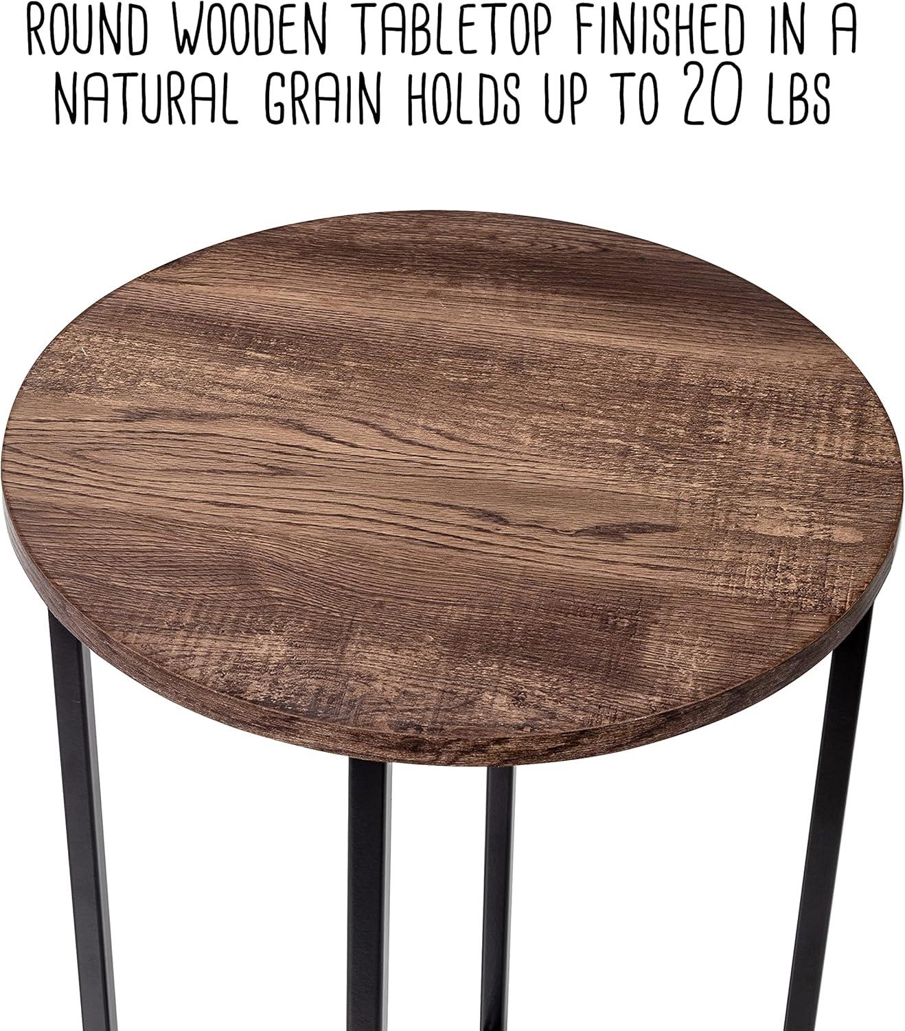 24" Black and Natural MDF Round Side Table with Metal Base