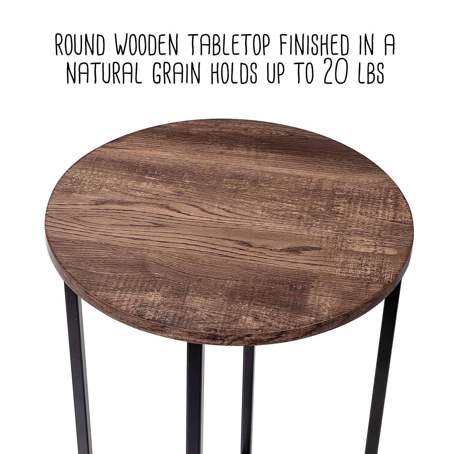 Honey-Can-Do Steel and MDF Round Side Table with X-Pattern Base, Black/Natural