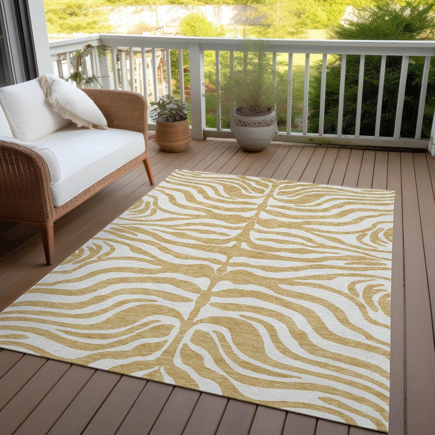 Addison Rugs Chantille ACN1042 Gold 2'6" x 3'10" Indoor Outdoor Area Rug, Easy Clean, Machine Washable, Non Shedding, Bedroom, Entry, Living Room, Dining Room, Kitchen, Patio Rug