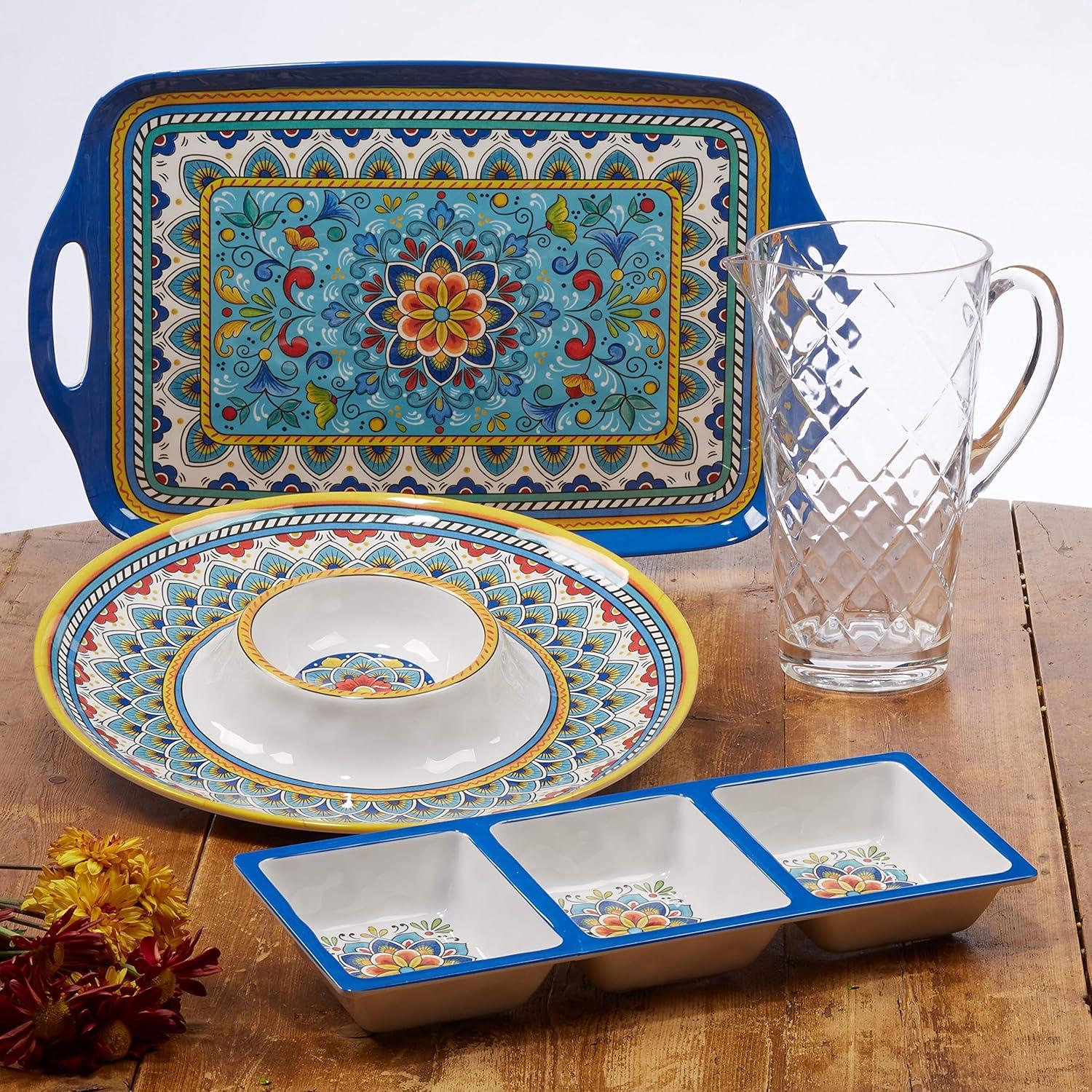 Portofino Bohemian Floral Melamine Dinner Plate Set, 6 Pieces