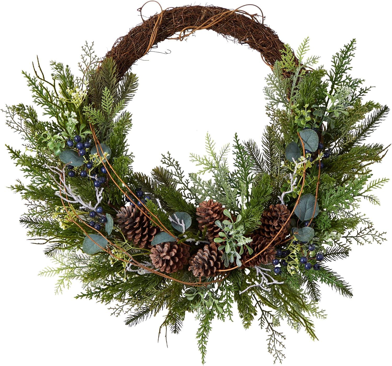 Nearly Natural 30” Pine and Pinecone Artificial Christmas Wreath on Twig Ring