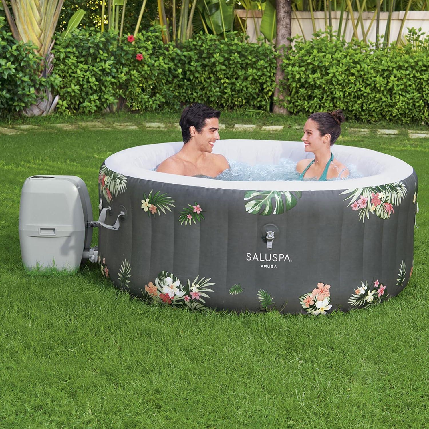 Bestway SaluSpa Aruba AirJet Large Round 2 to 3 Person Inflatable Hot Tub Portable Outdoor Spa with 110 AirJets, Grey