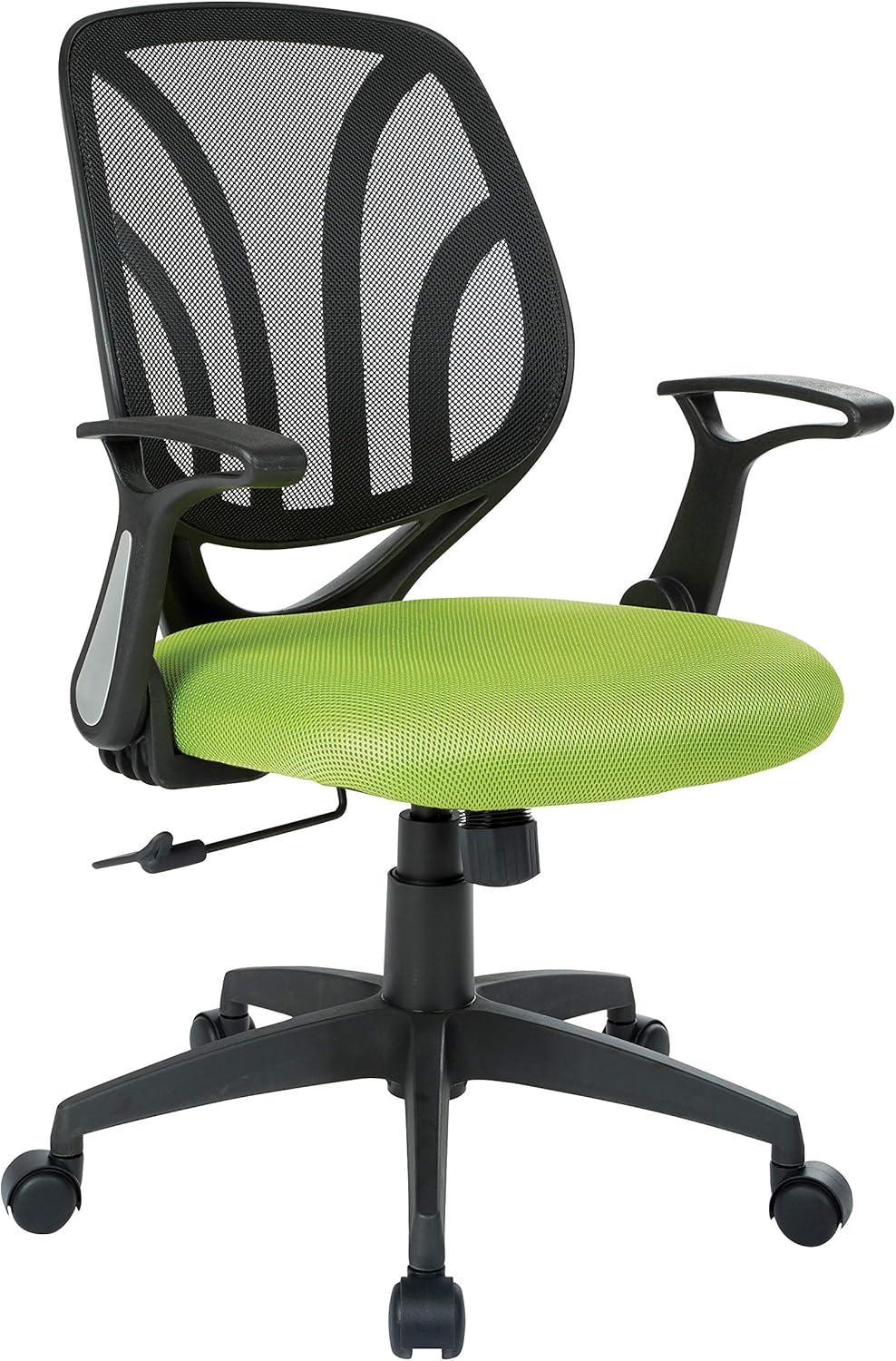 High-Back Swivel Task Chair with Adjustable Arms in Green Mesh