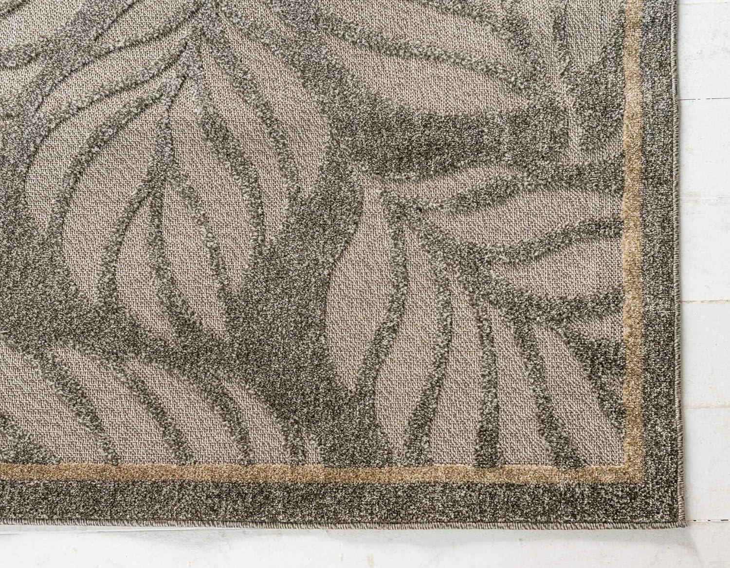 Unique Loom 6' 1 x 9' 0 Gray Outdoor Botanical Augusta Area Rug