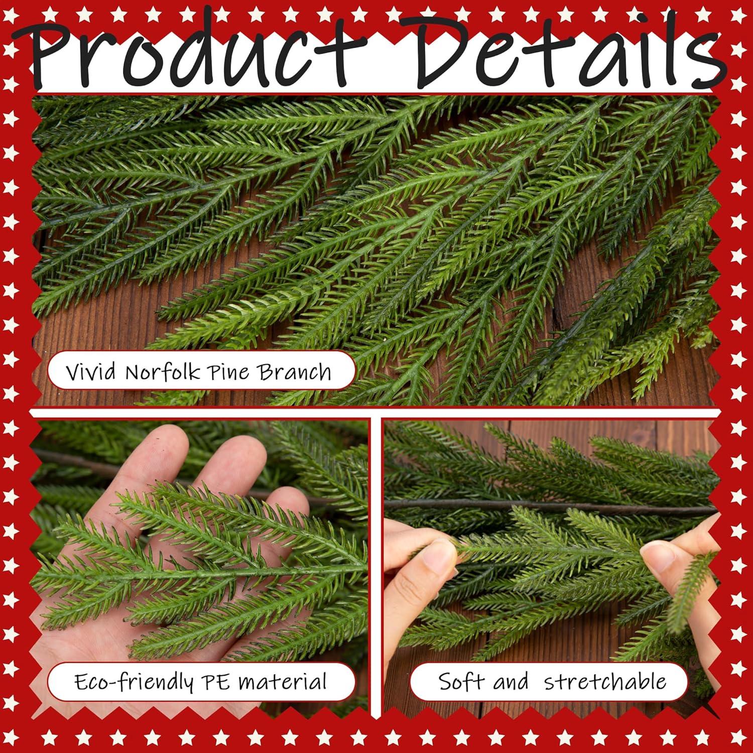 Seasonal Offers 2 Pcs Artificial Norfolk Pine Garlands, Real Touch Winter Pine Garland, Green Artificial Greenery Garland for Table, Mantle, Wall, Indoor, Outdoor Christmas Decorations (2, 6 FT)