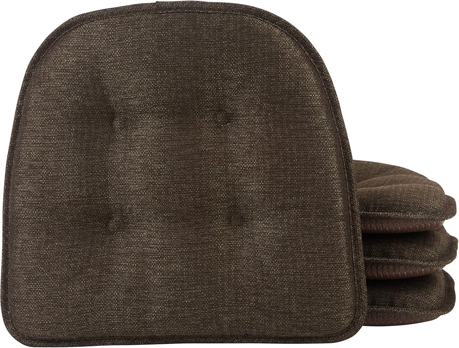 Non-Slip Tufted Chair Cushions for Dining Room, Kitchen and Office Use, U-Shaped Skid-Proof Seat Pad, 15x16 Inches, 4 Pack, Chestnut