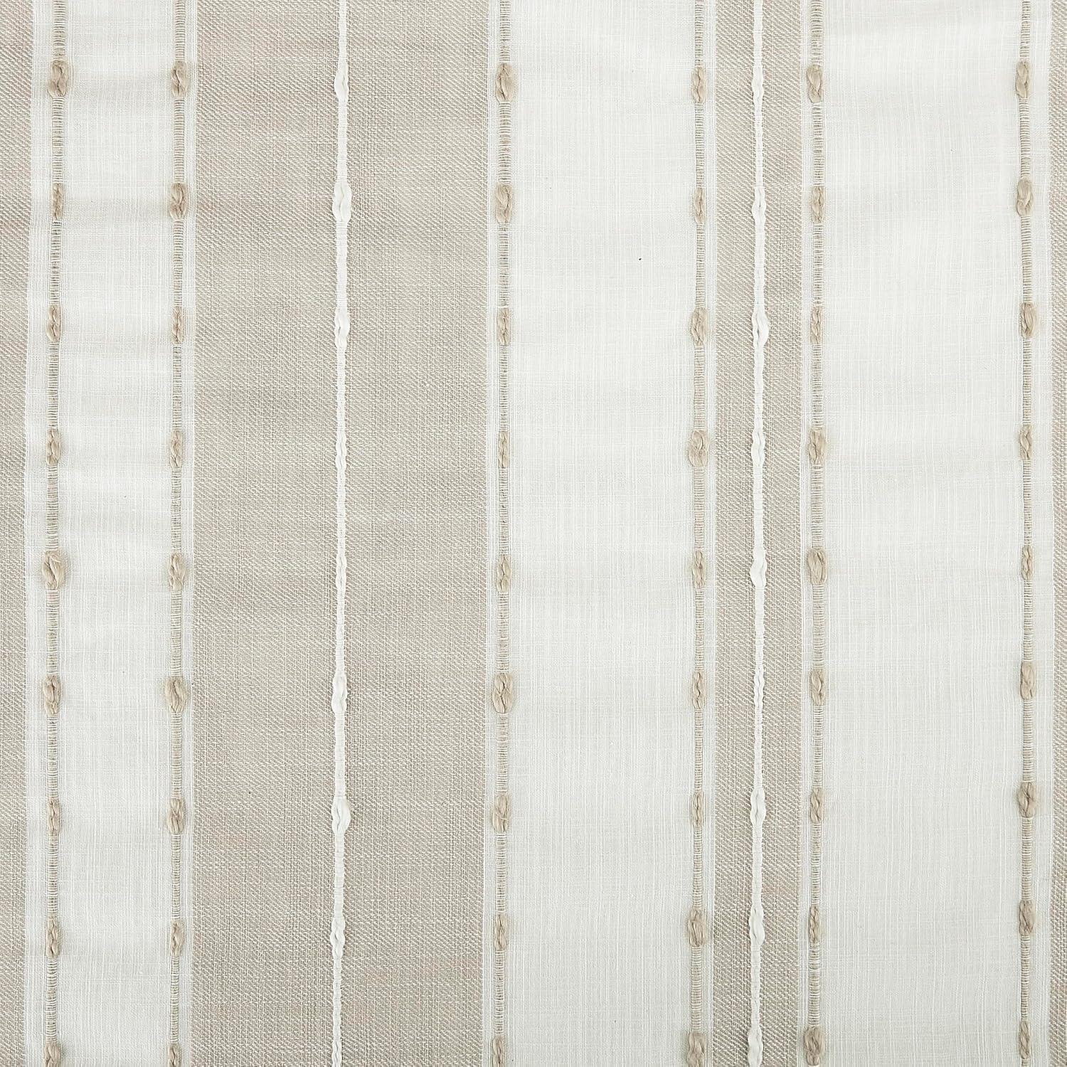 84"x52" Slub Texture Stripe Cotton Light Filtering Curtain Linen/White: Modern Rod Pocket Panel - Archaeo