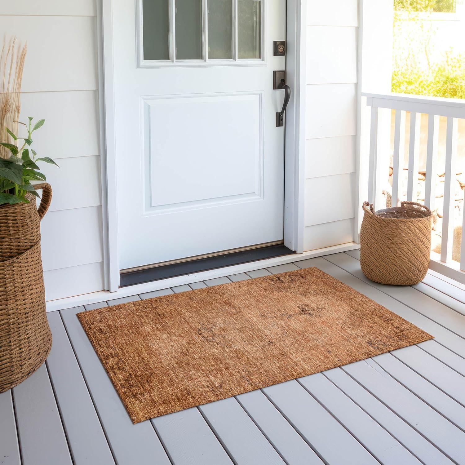 Copper Rectangular Machine-Washable Oriental Area Rug