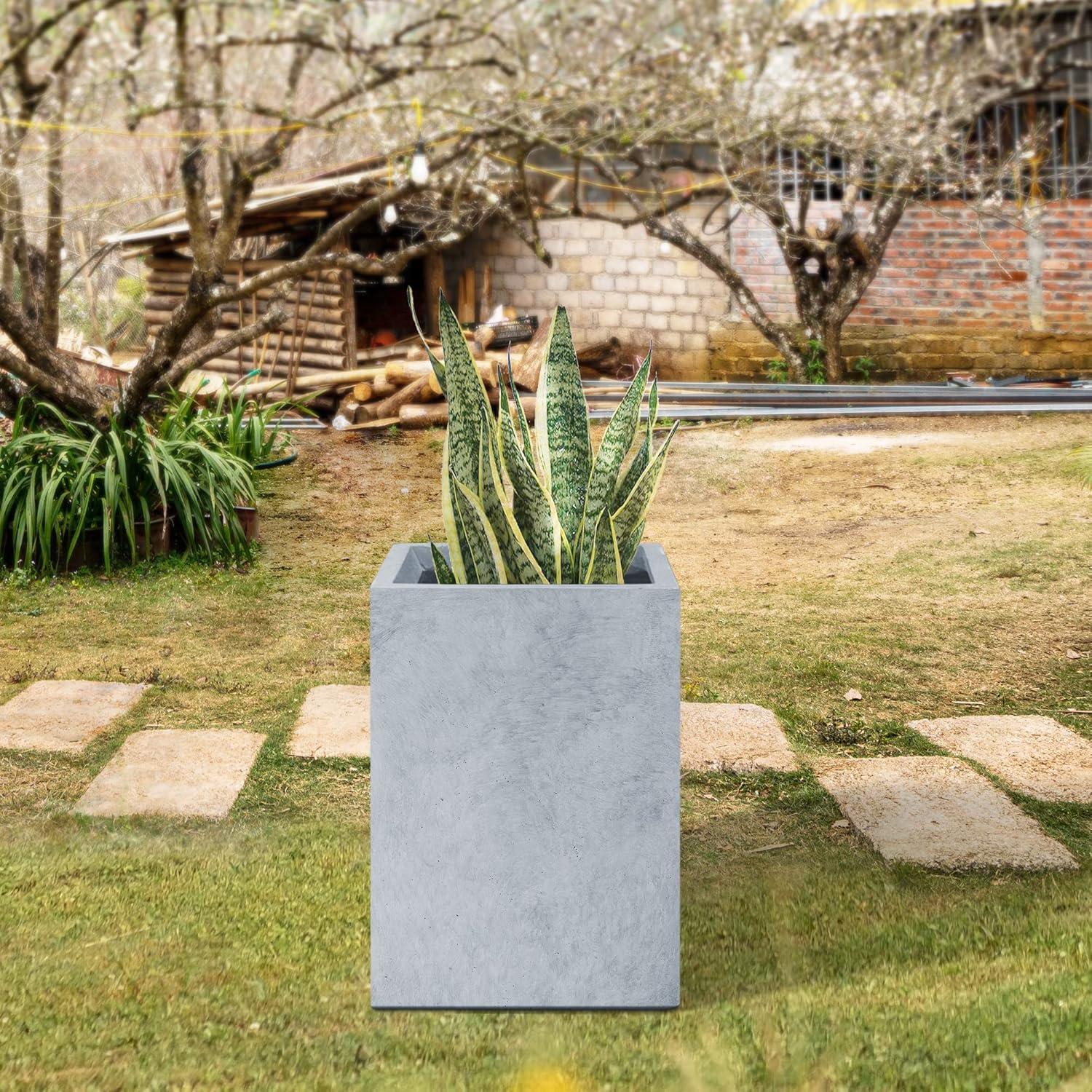 Slate Gray Tall Rectangular Lightweight Concrete Planter