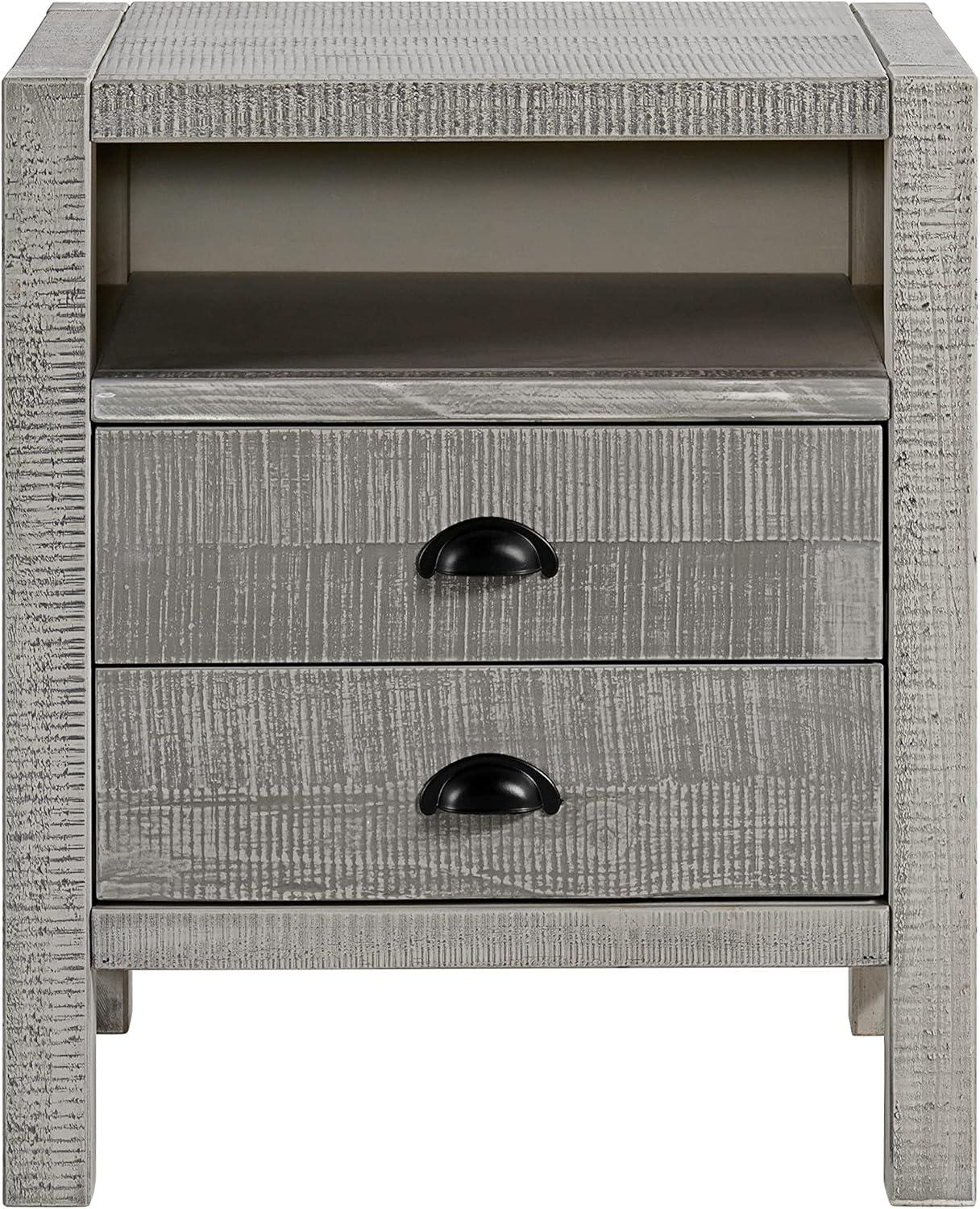 Windsor 2-Drawer Wood Nightstand for Kids Bedroom - Rustic Painted Finish, Metal Glides, Open Shelf Storage, Pine Wood Construction, 22 in. W x 17 in. D x 25 in. H, Distressed Look