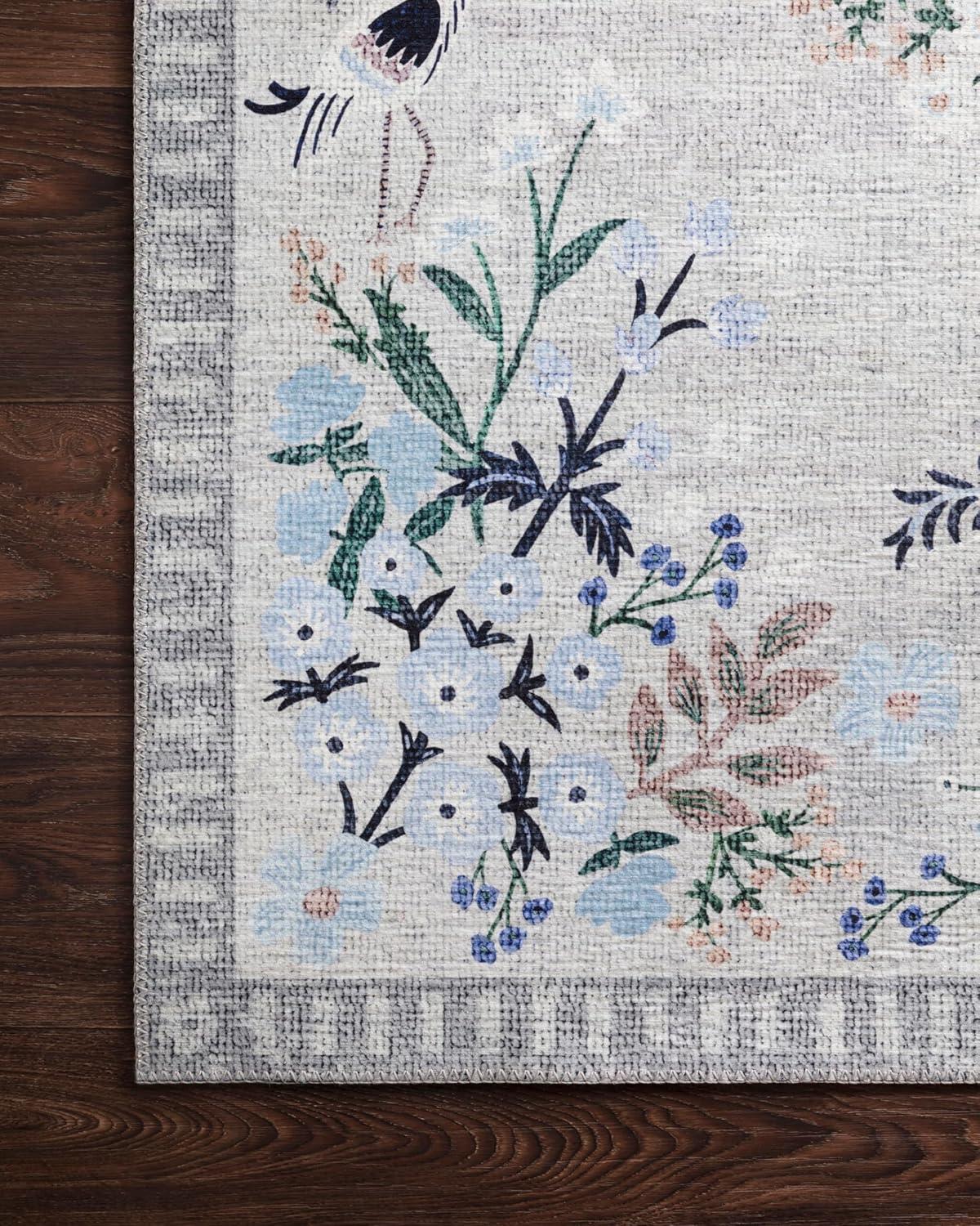 Stone and Grey Floral Synthetic 5' x 7' Area Rug