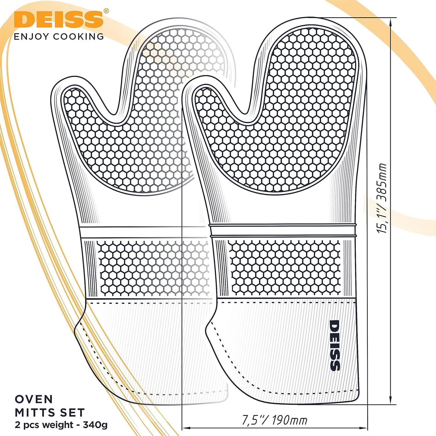 DEISS Deiss Pro 2-piece Heat and Stain Resistant Silicone Oven Mitts for Cooking