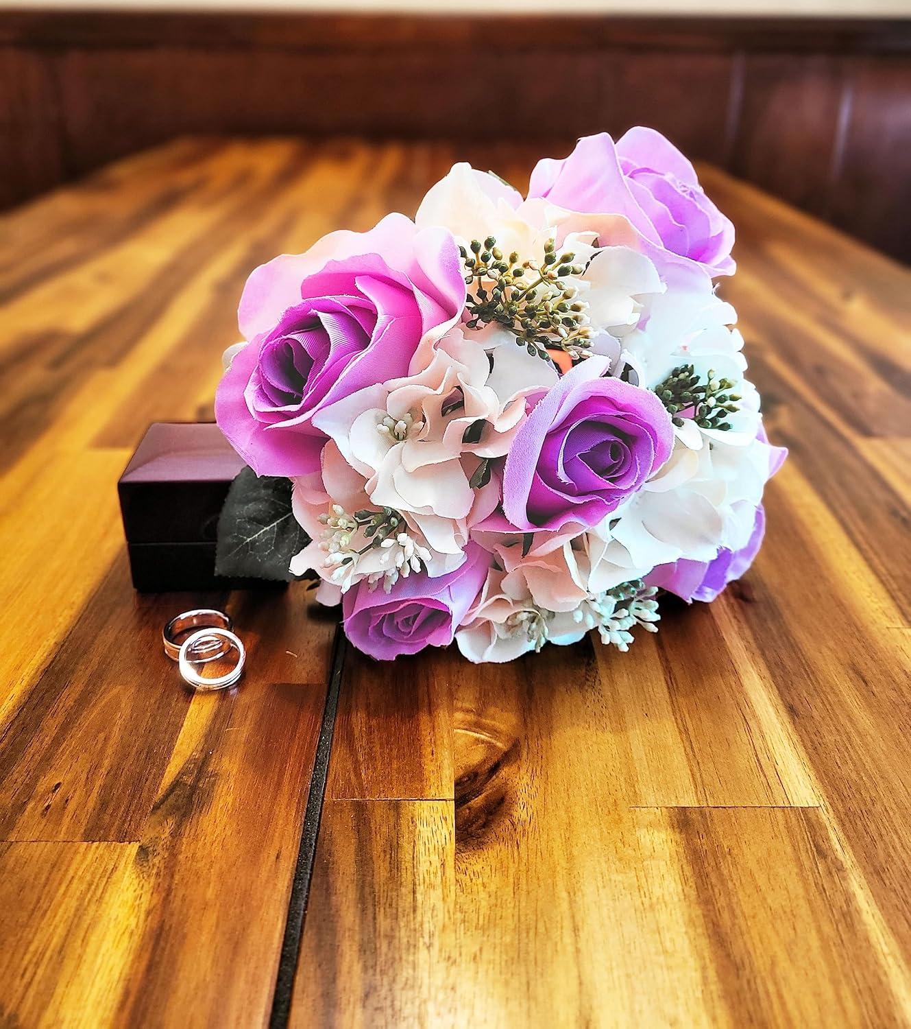 Admired By Nature 9 Stems Artificial Rose Hydrangea Mixed Bouquet, Lavender/Cream