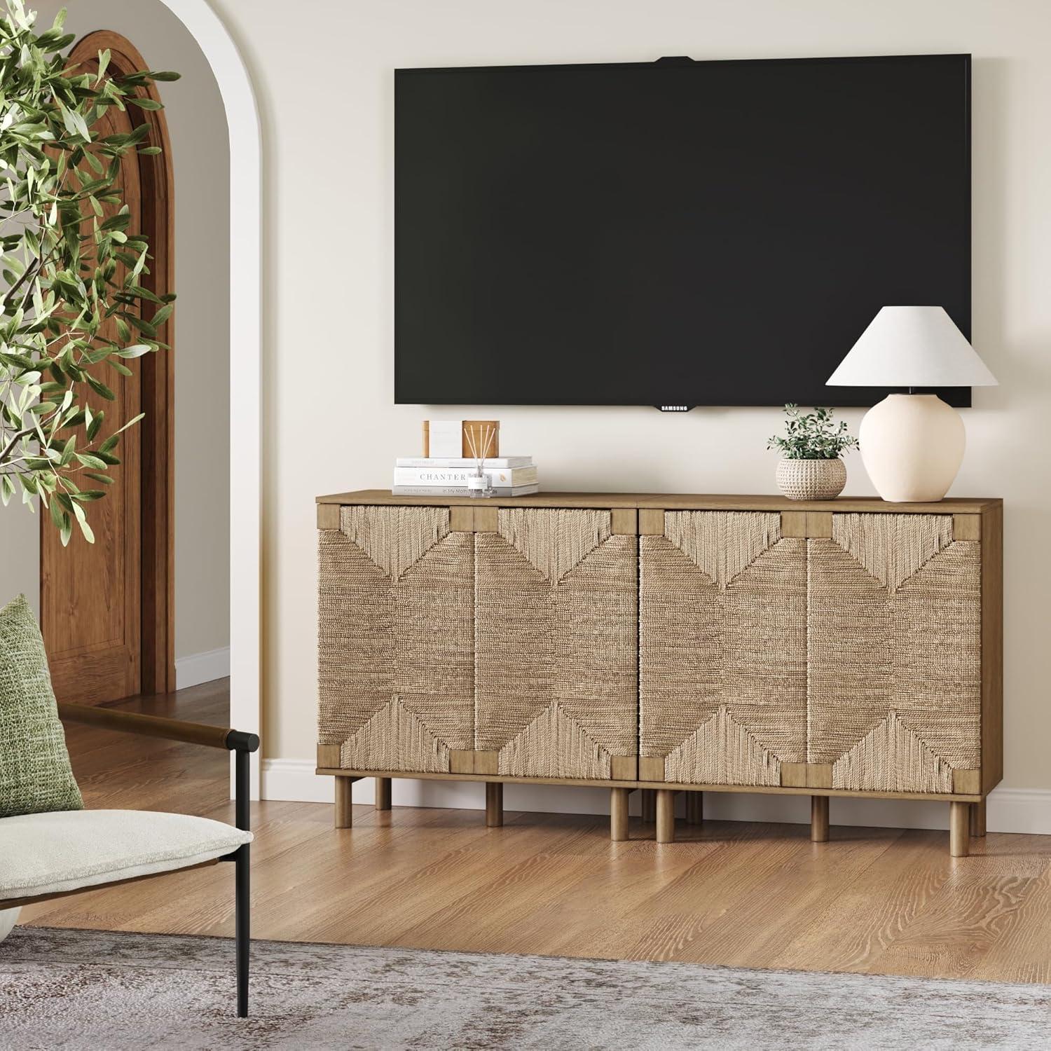 Nathan James Set of 2 Beacon Seagrass Console Table with Doors Brown