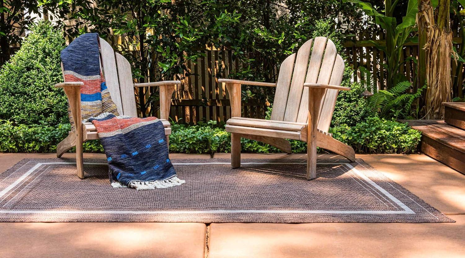 Unique Loom 5' 3 x 8' 0 Rectangle Indoor/Outdoor Border Brown Area Rug
