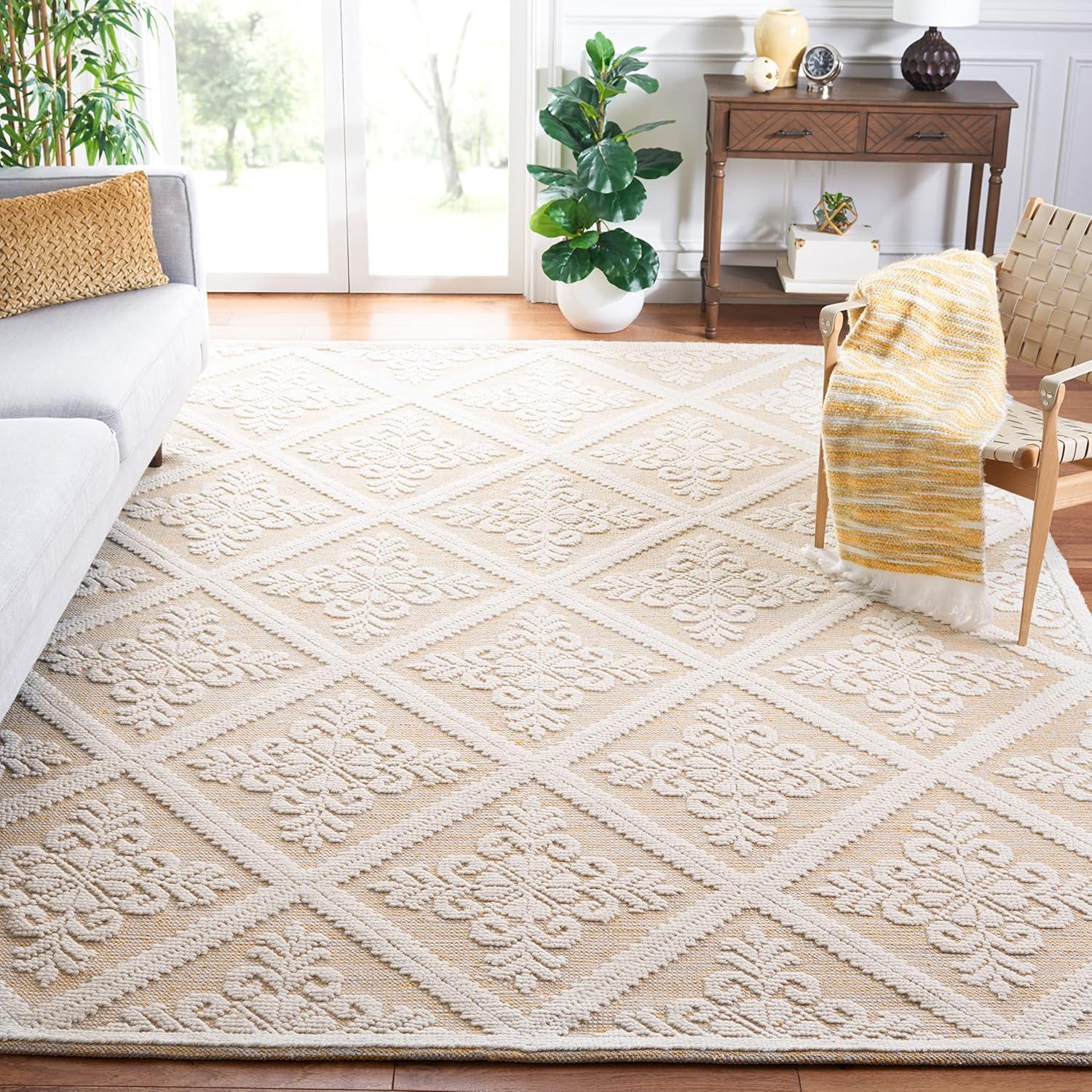 SAFAVIEH Vermont Trinity Floral Geometric Wool Area Rug, 8' x 10', Ivory/Gold