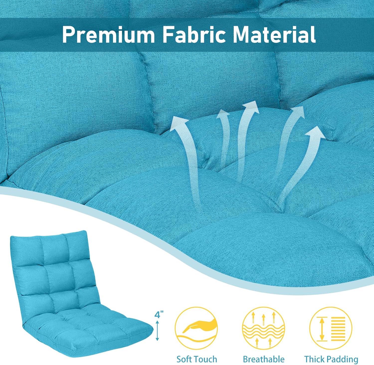 Giantex Adjustable Floor Gaming Sofa Chair w/14-Position, Cushioned Folding Lazy Reclinerw/High Resilience Sponge, Sleeper Bed Couch Recliner(Peacock Blue)