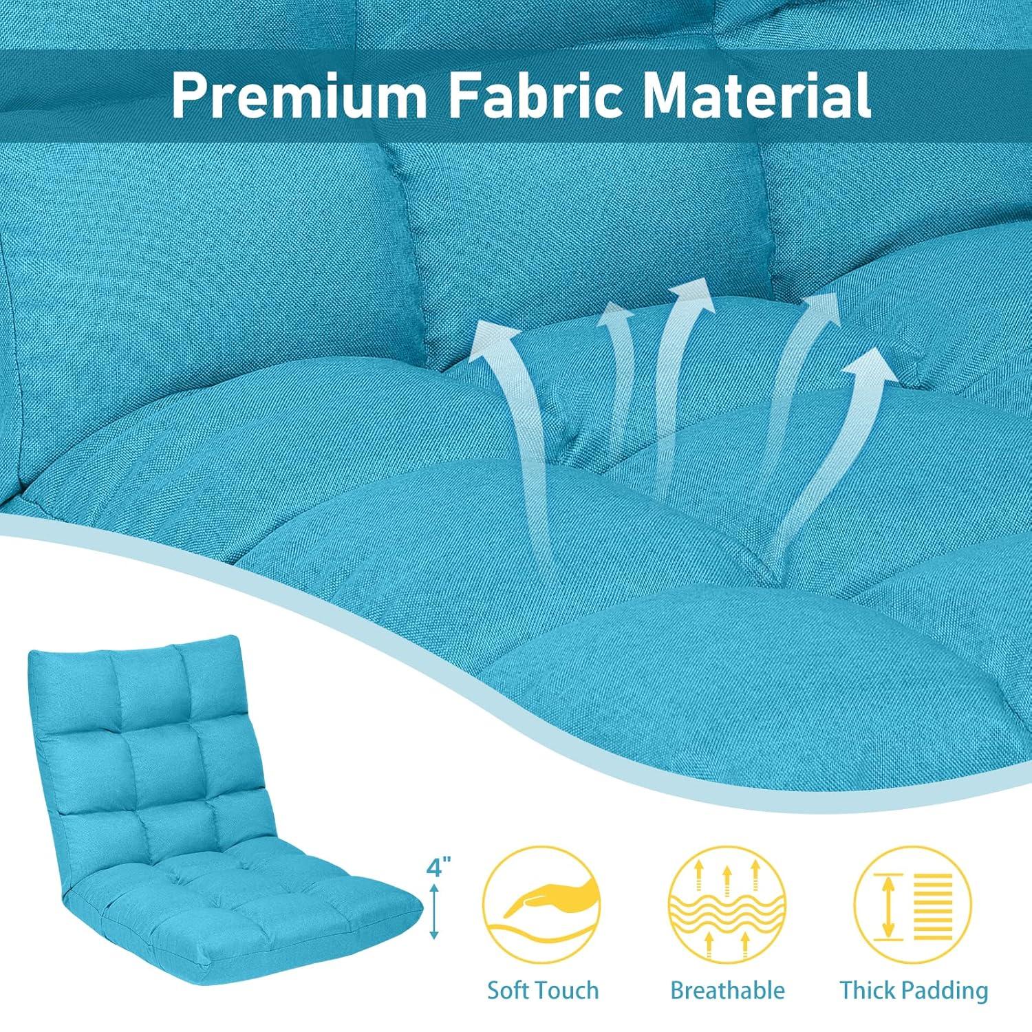 Giantex Adjustable Floor Gaming Sofa Chair w/14-Position, Cushioned Folding Lazy Reclinerw/High Resilience Sponge, Sleeper Bed Couch Recliner(Peacock Blue)