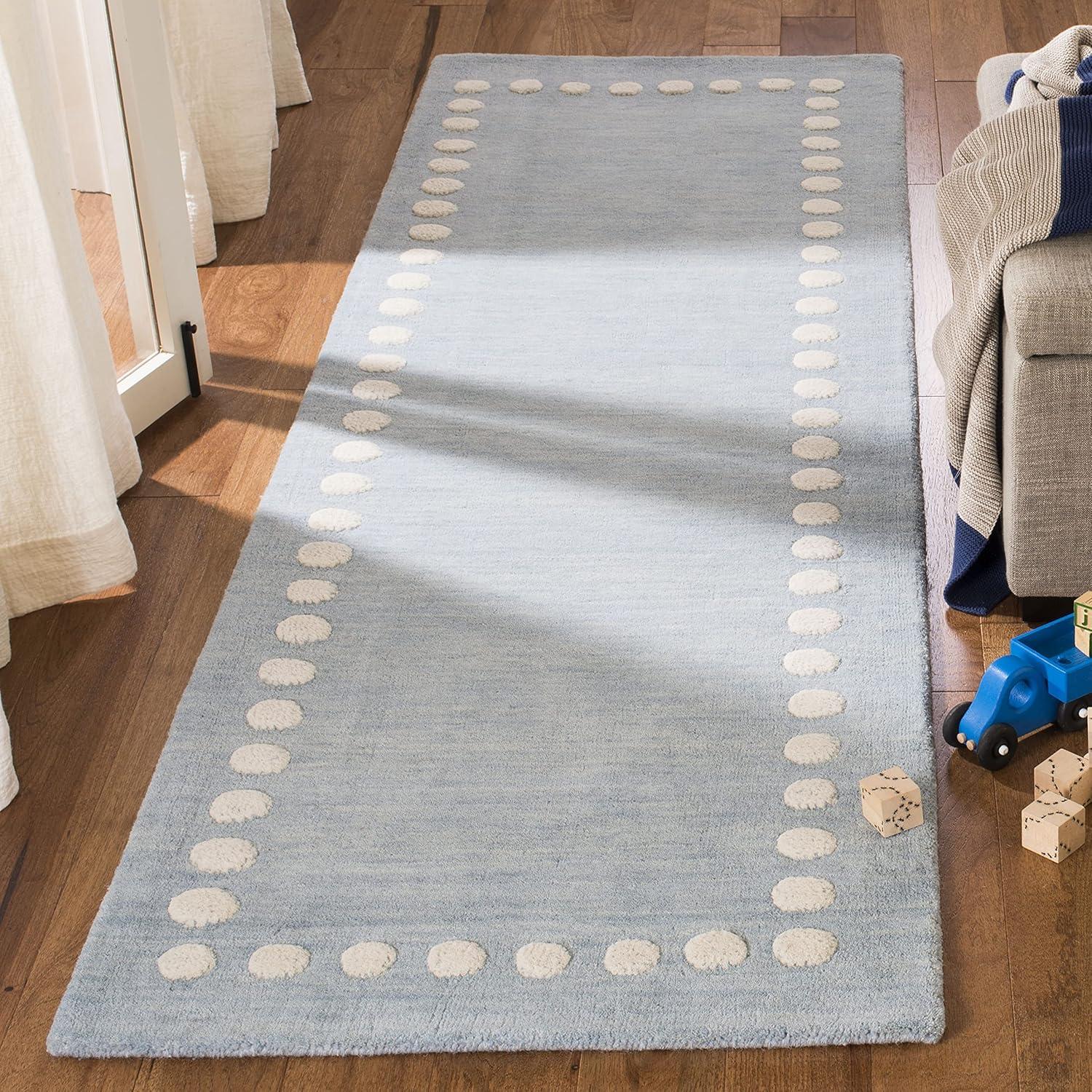 Safavieh Kids SFK802 Hand Loomed Runner Rug - Blue/Ivory - 2'6"x8' - Safavieh.