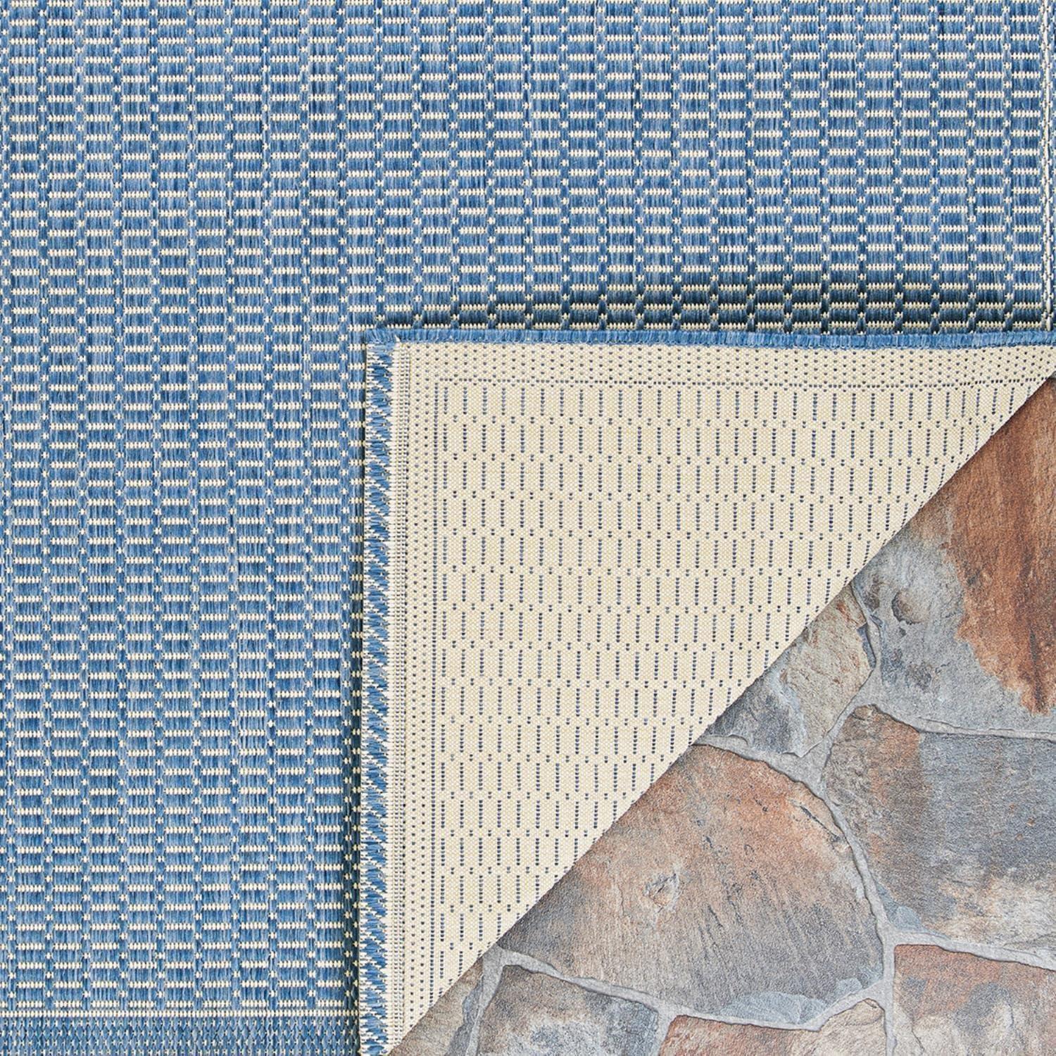 Champagne-Blue Transitional Indoor/Outdoor Flat Woven Area Rug