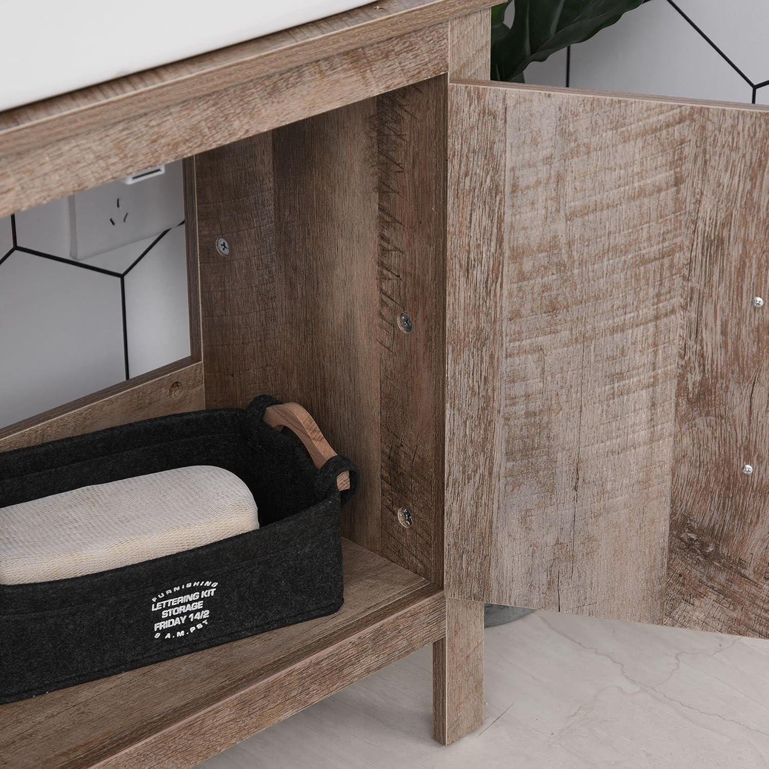 kleankin Wooden Under Sink Bathroom Floor Storage Cabinet with Double Door Space Saver Organizer, Barnwood