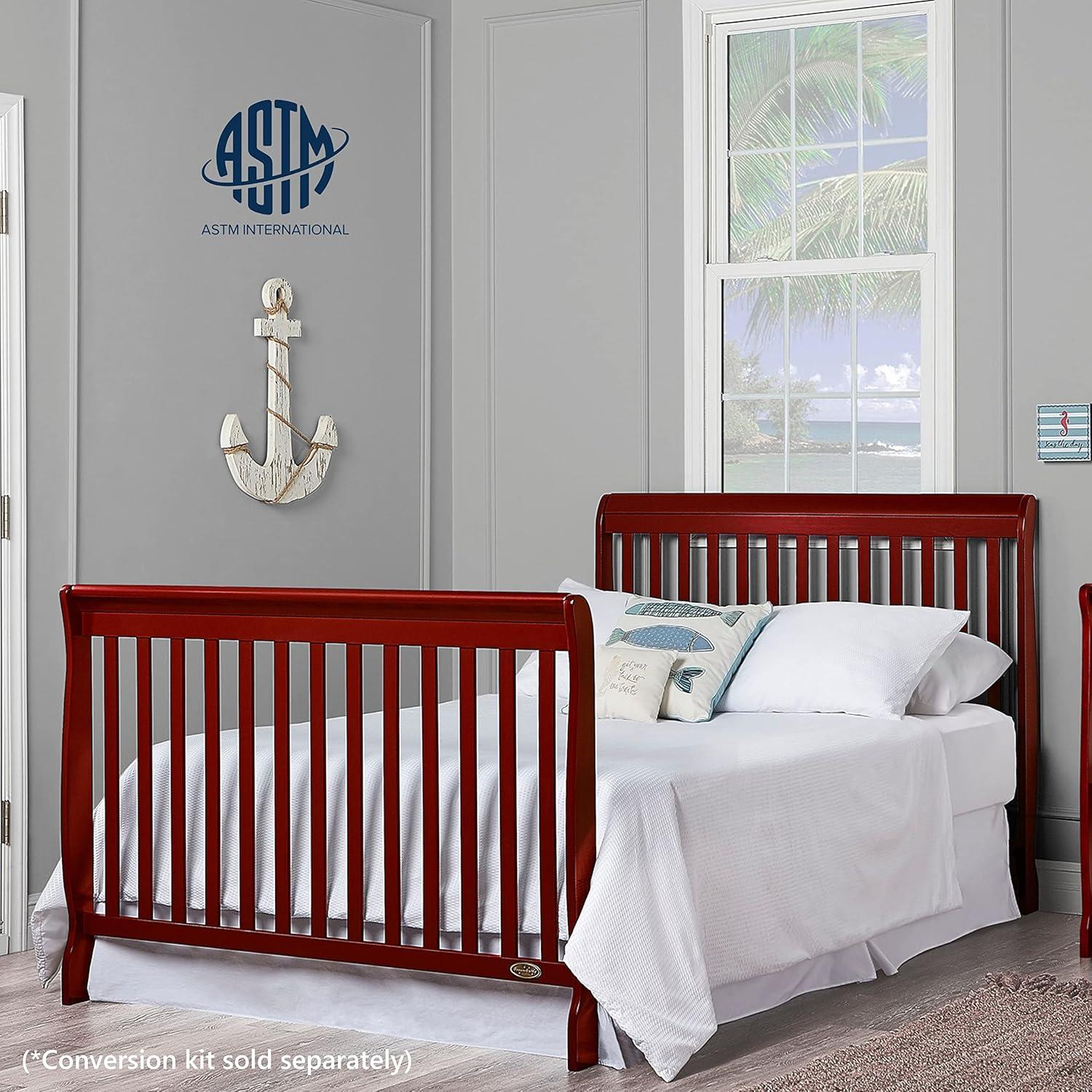 Dream On Me Ashton 5-in-1 Convertible Crib, Cherry, Greenguard Gold and JPMA Certified