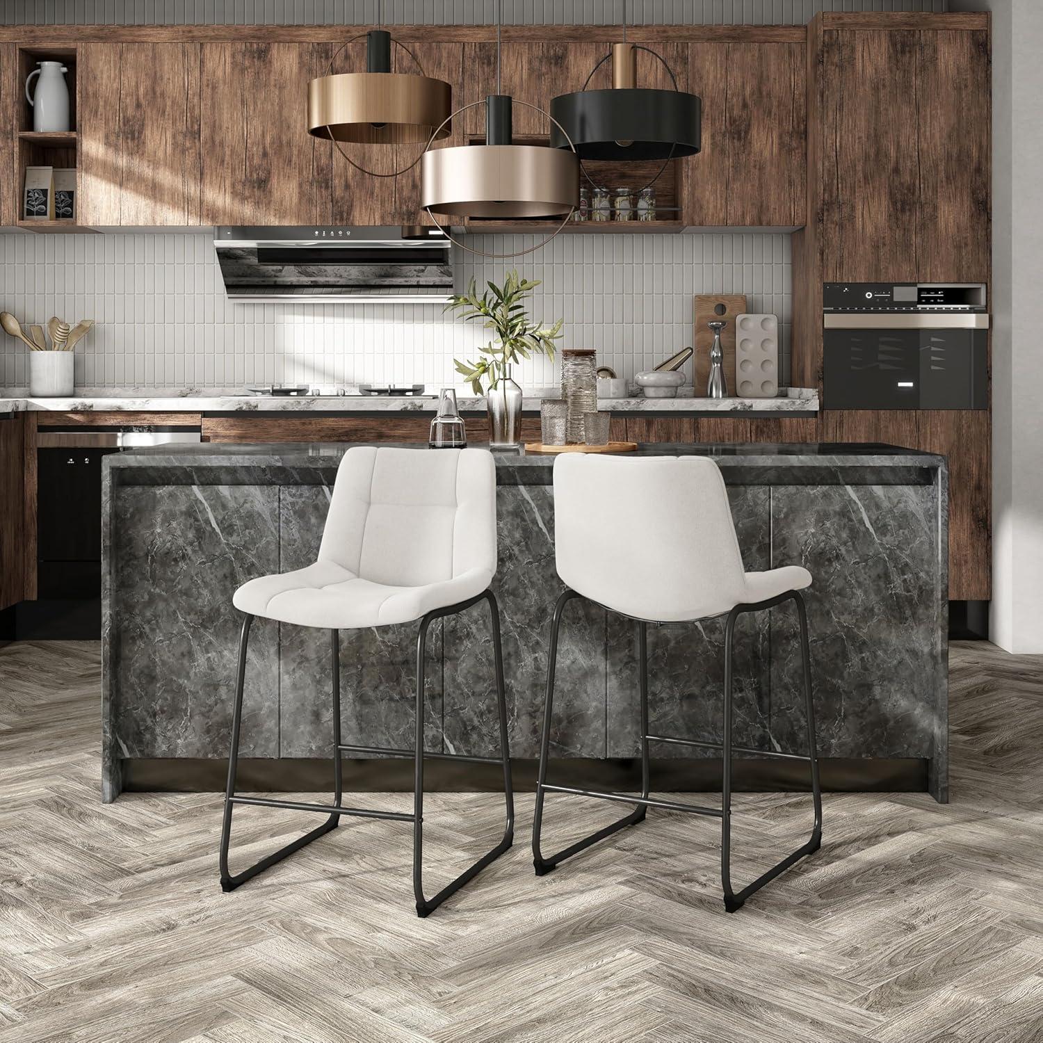 Furniture of America Perri Modern Chenille Counter Height Dining Chairs, White (Set of 2)