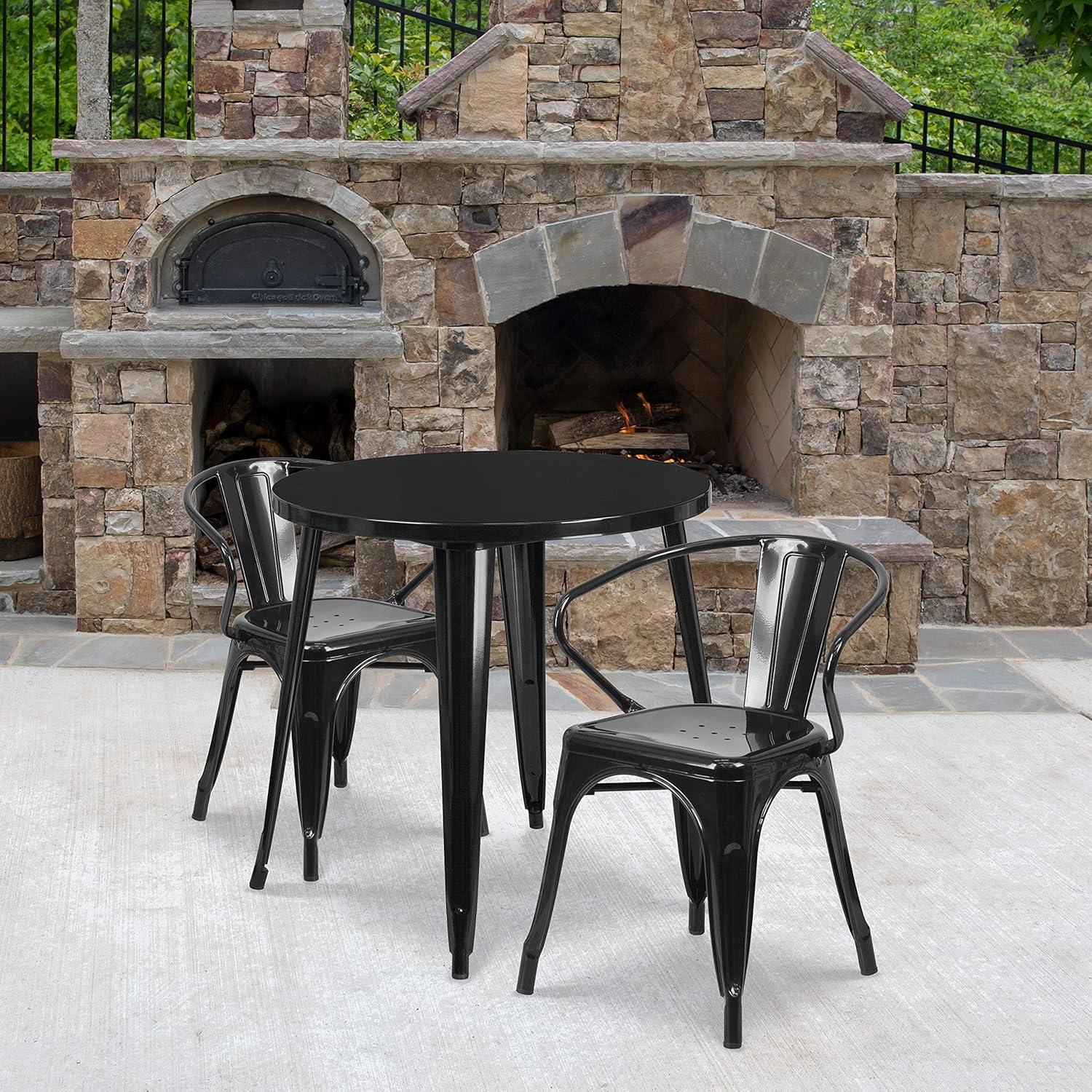Flash Furniture Conrad Commercial Grade 30" Round White Metal Indoor-Outdoor Table Set with 2 Arm Chairs